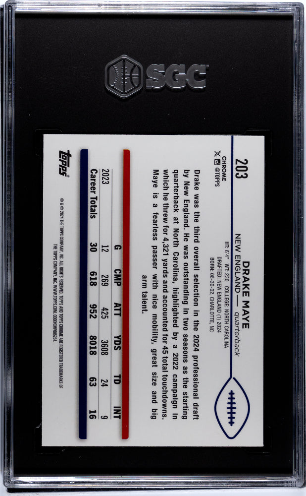 2024 Topps Chrome Drake Maye #203 RC SGC 9