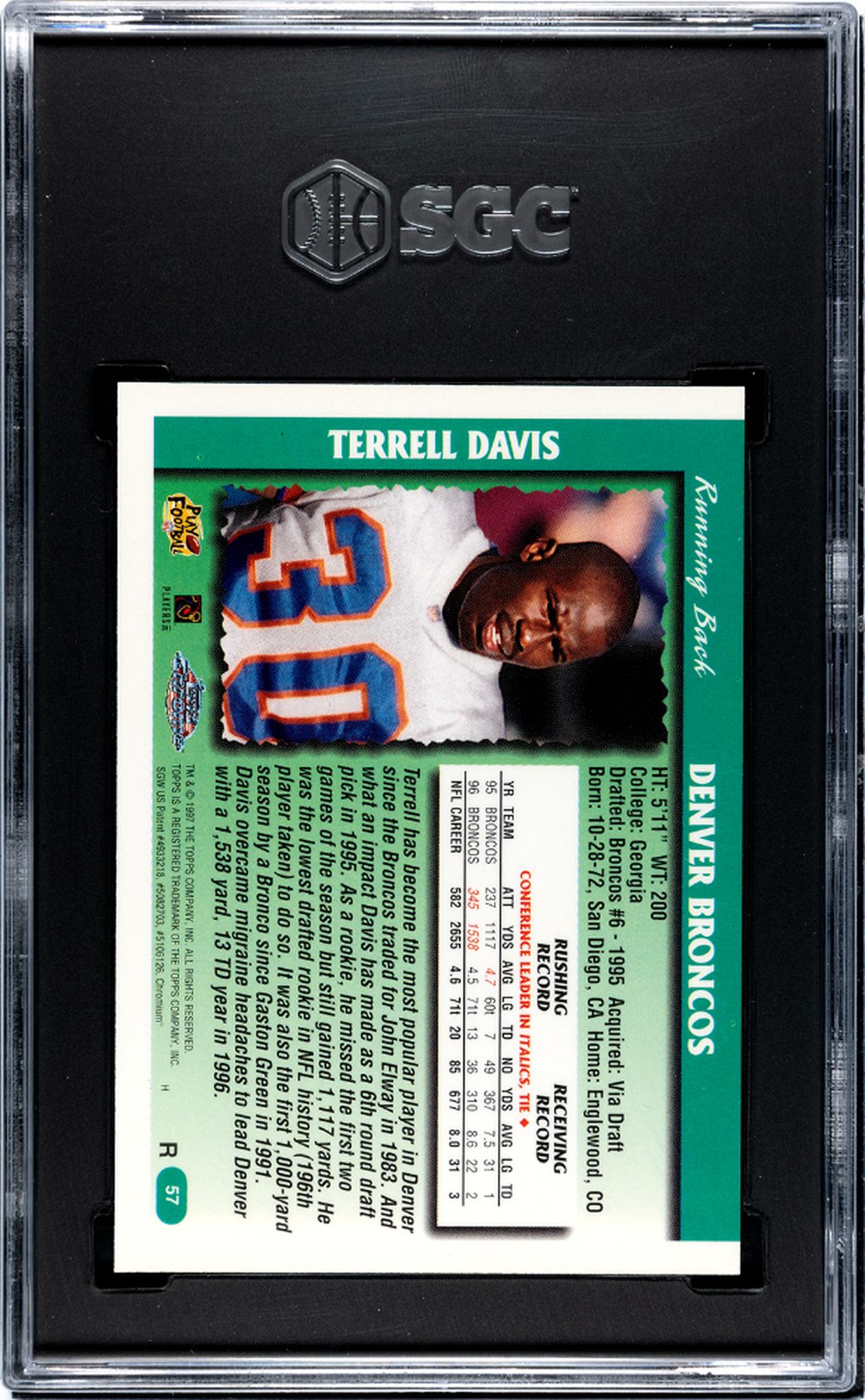 1997 Topps Chrome #57 Terrell Davis Refractor SGC 8.5 NM-MT+ Denver Broncos