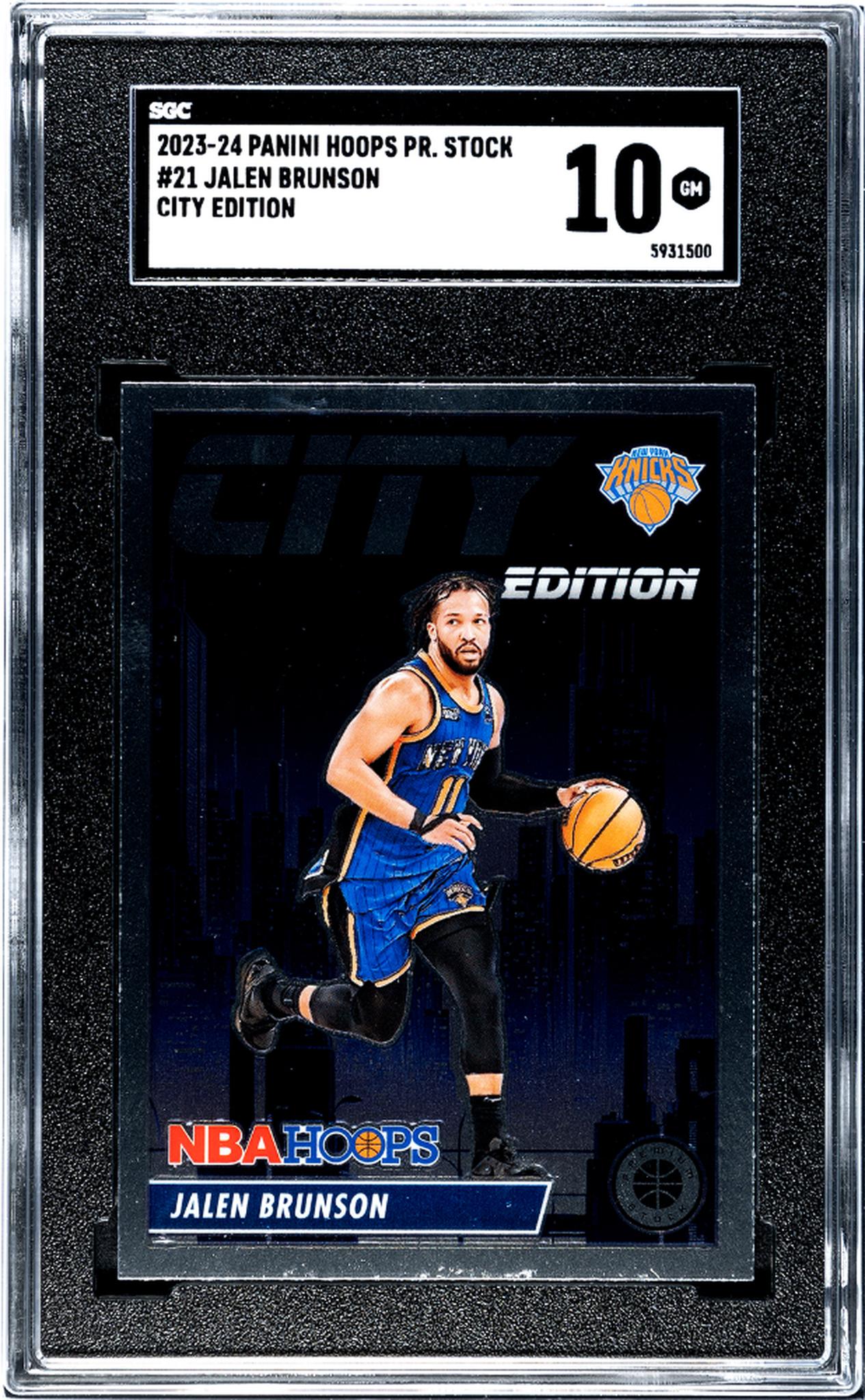 2023-24 Panini Hoops Premium Stock #21 Jalen Brunson CityEd. SGC 10