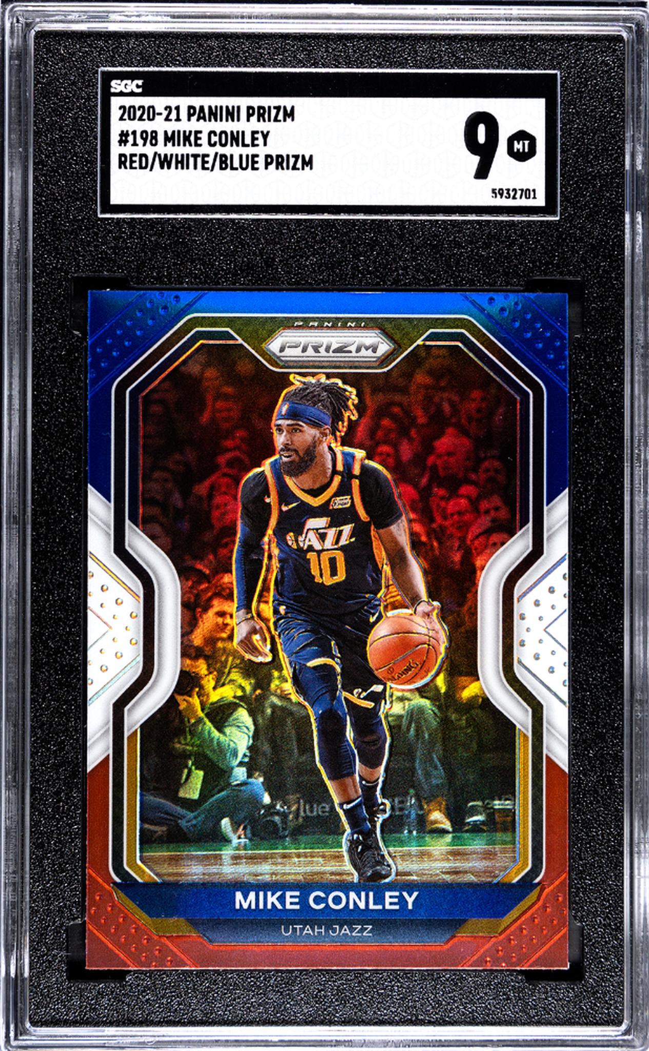 2020-21 Panini Prizm #198 Mike Conley Red/White/Blue Prizm SGC 9