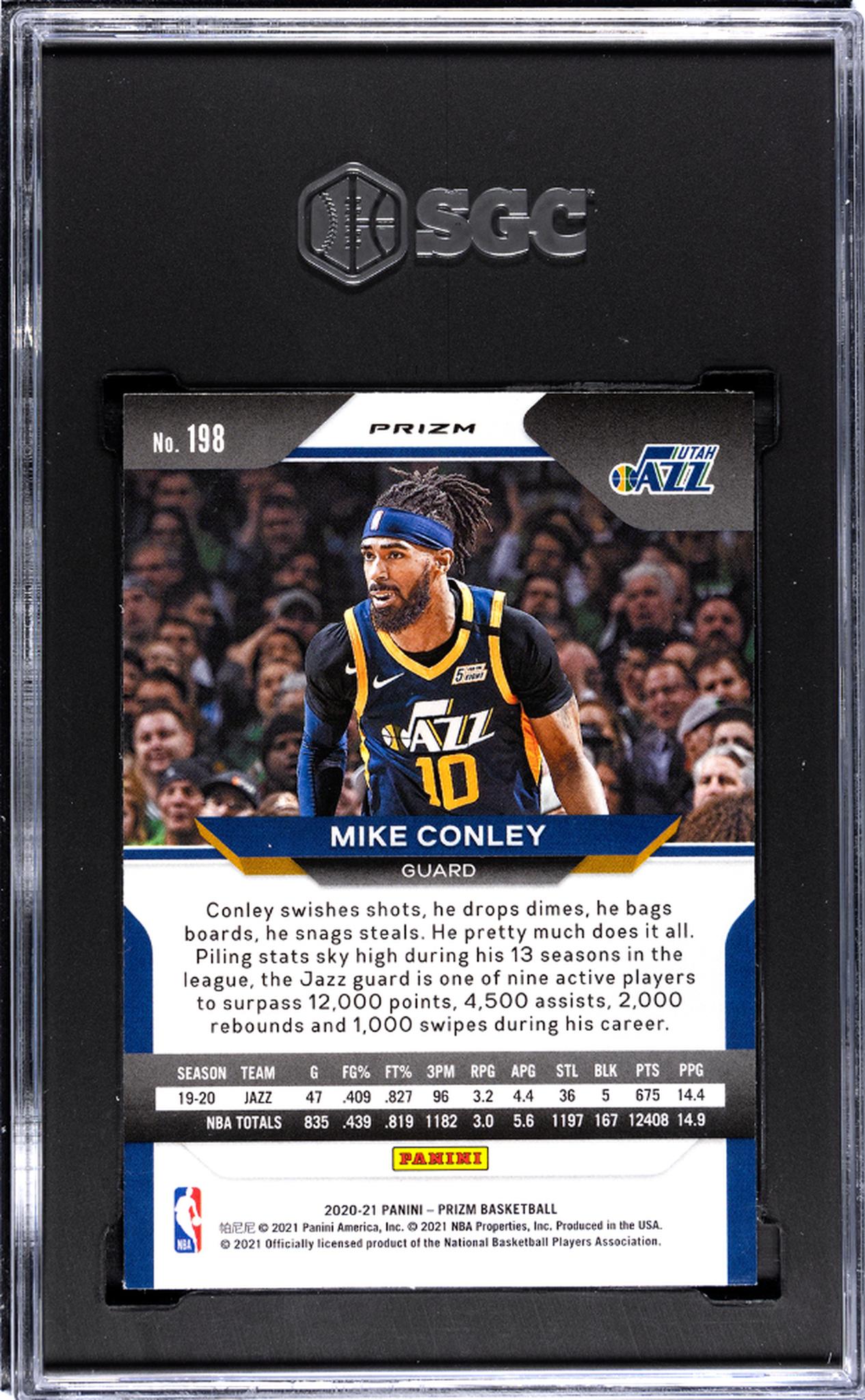 2020-21 Panini Prizm #198 Mike Conley Red/White/Blue Prizm SGC 9