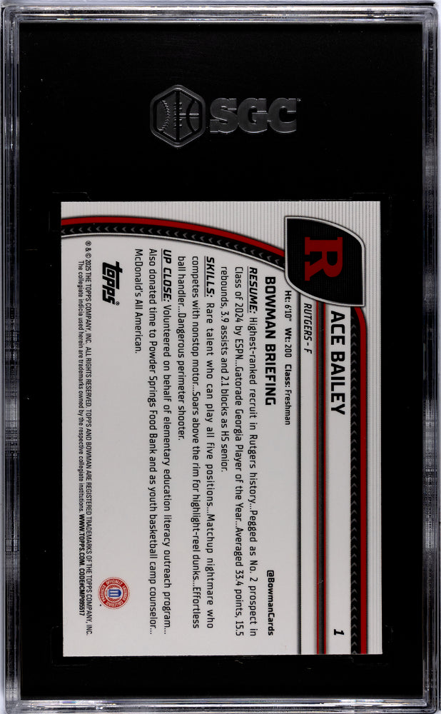 2024-25 Bowman U Chrome #1 Ace Bailey Green Shimmer Refractor SGC 9