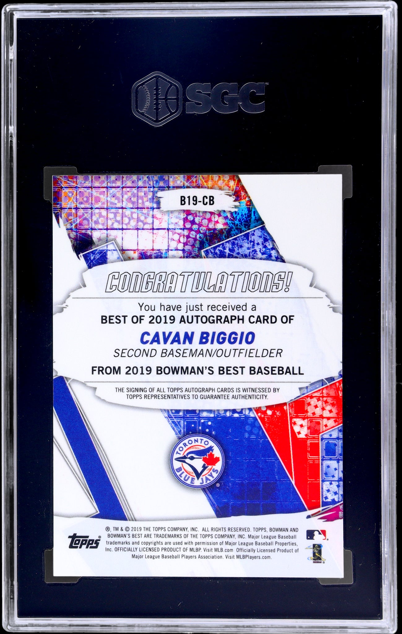 2019 Bowman's Best Best of '19 Auto Green Refractor Cavan Biggio /99 SGC 10