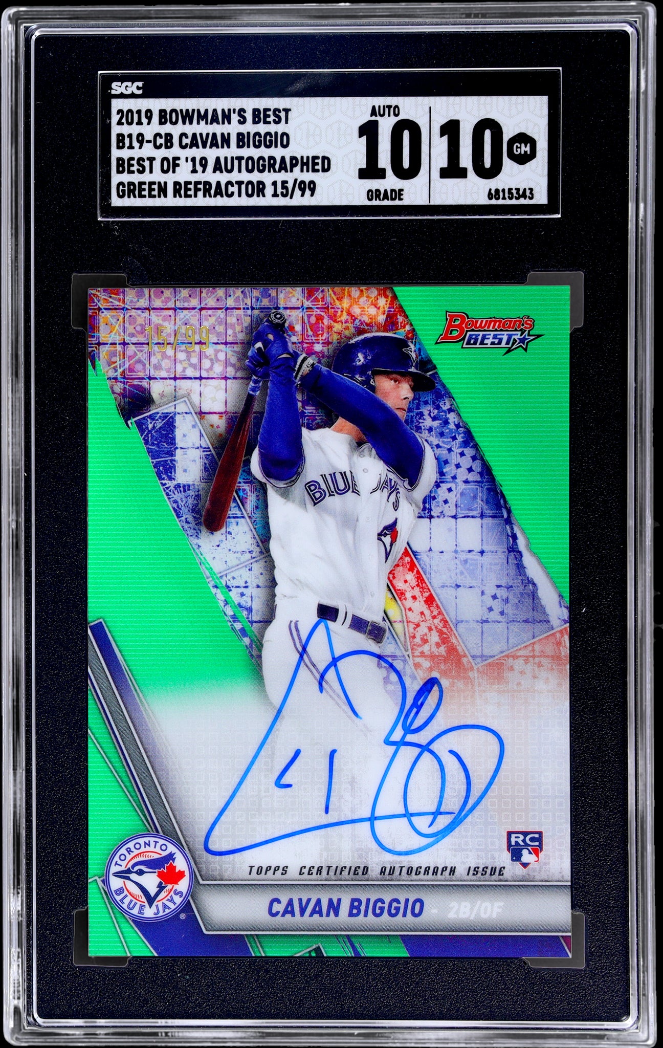 2019 Bowman's Best Best of '19 Auto Green Refractor Cavan Biggio /99 SGC 10