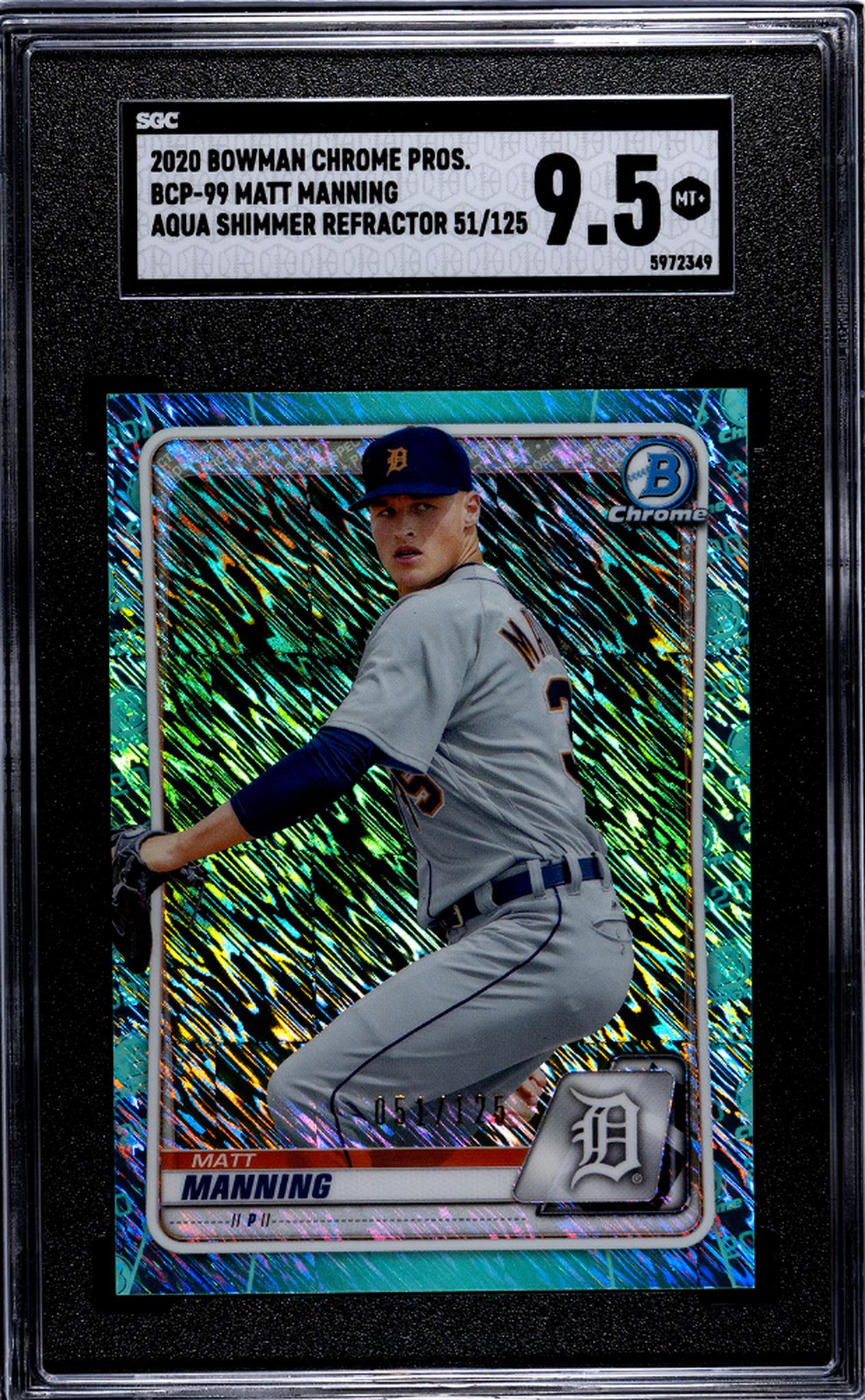 2020 Bowman Chrome Draft #BCP-99 Matt Manning Aqua Shimmer Refractor 51/125 SGC 9.5