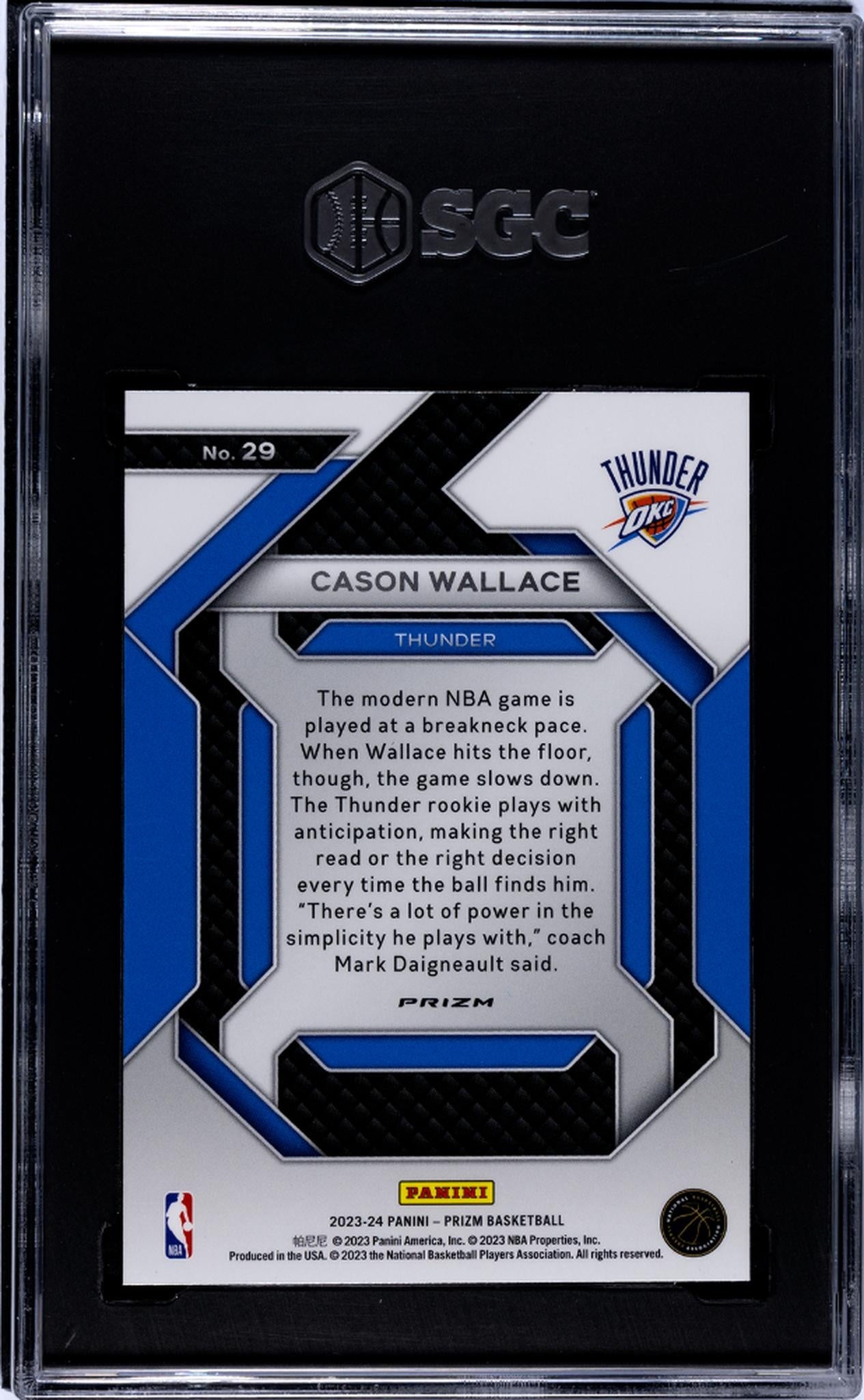 2023-24 Panini Prizm #29 Cason Wallace Emergent Silver Prizm SGC 9