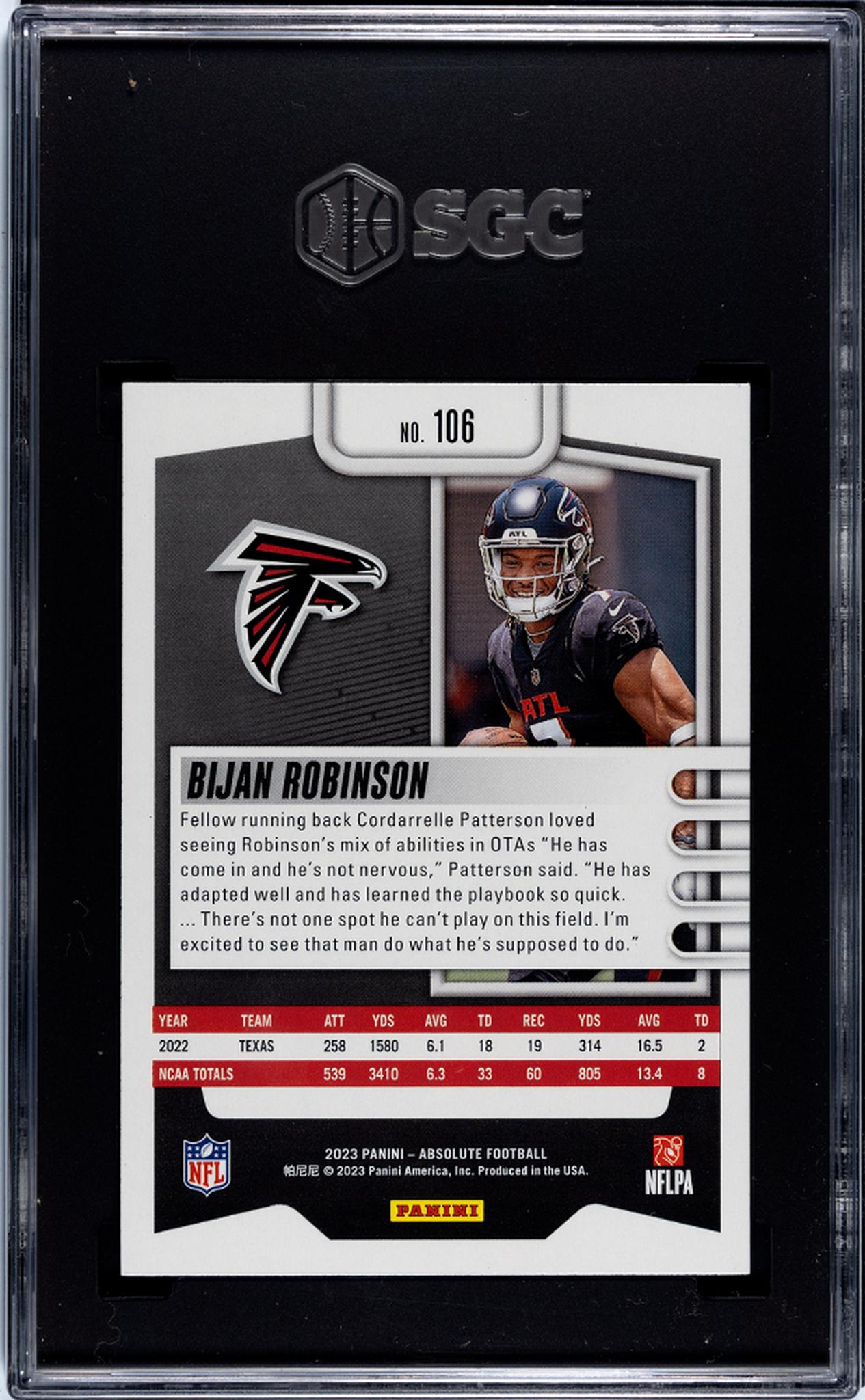 2023 Panini Absolute #106 Bijan Robinson Retail SGC 10
