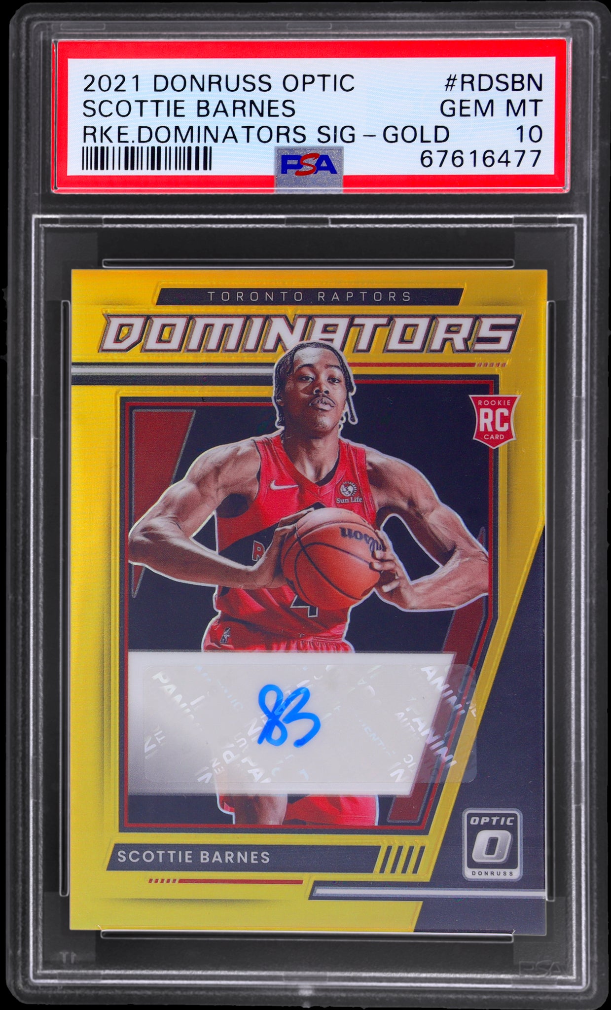 2021 Panini Donruss Optic Rookie Dominators Signatures #RDSBN Scottie Barnes Gold PSA 10