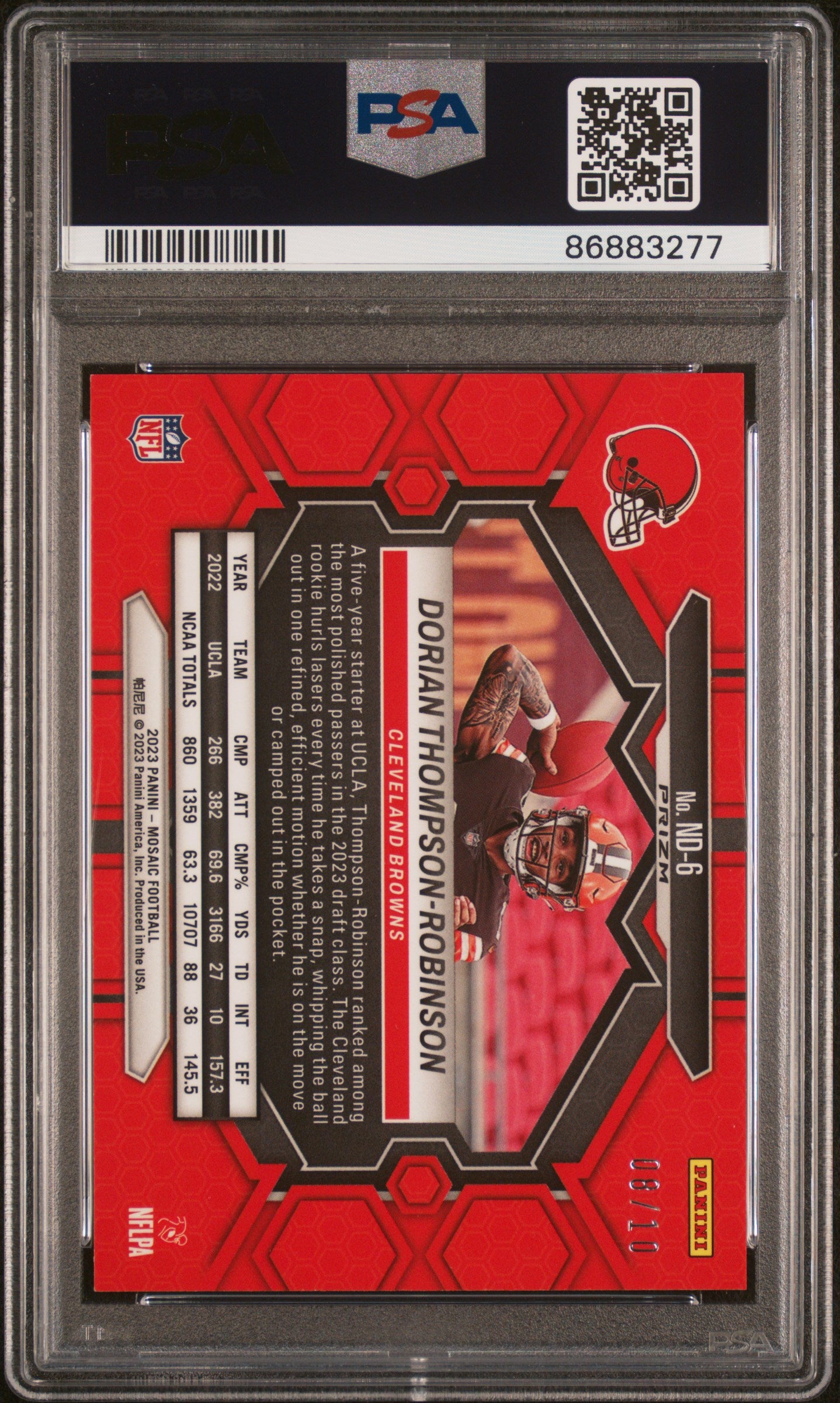 2023 Panini Mosaic NFL Debut #ND6 Dorian Thompson-Robinson Pink Fluorescent PSA 9