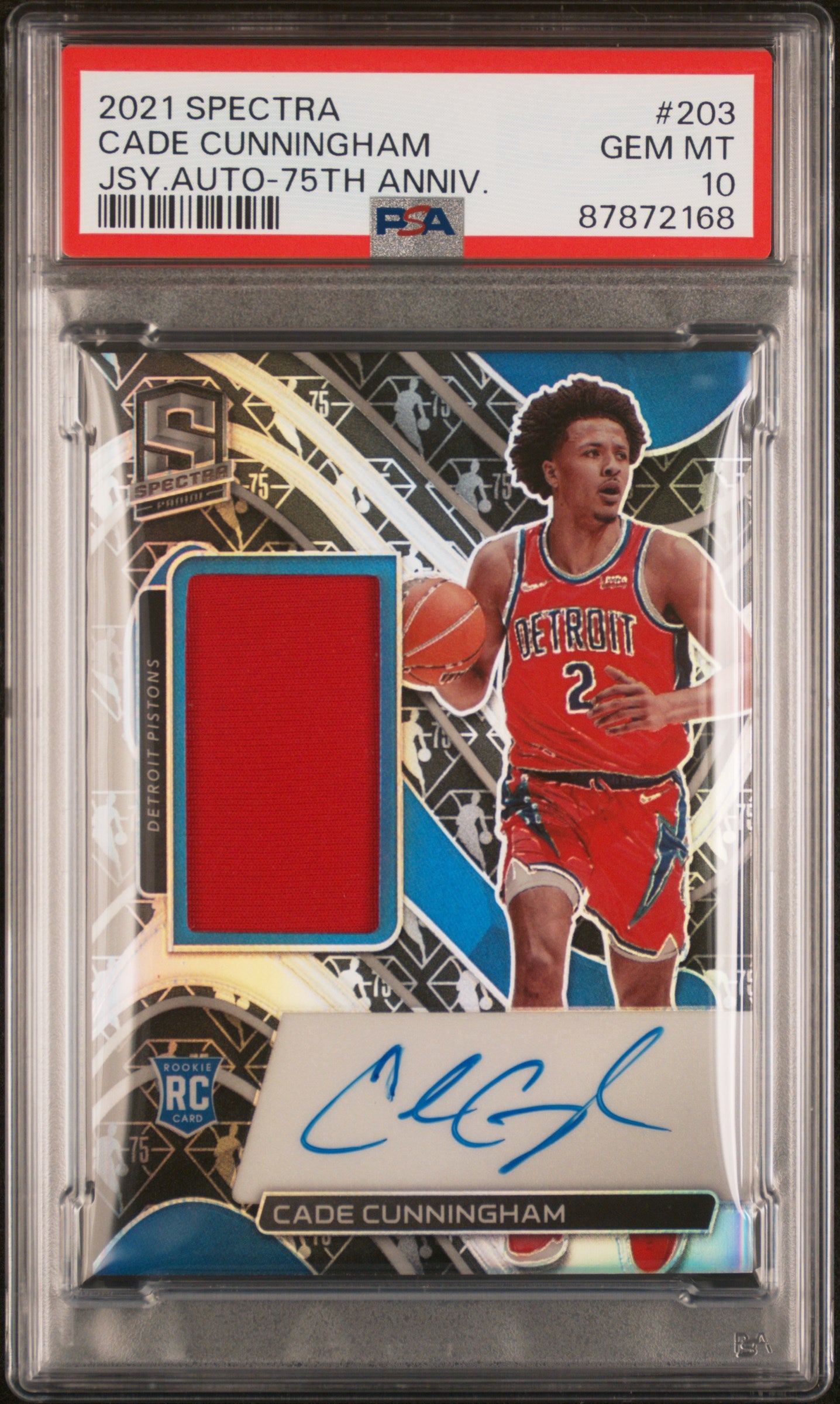 2021 Panini Spectra 75th Anniversary #203 Cade Cunningham /75 PSA 10