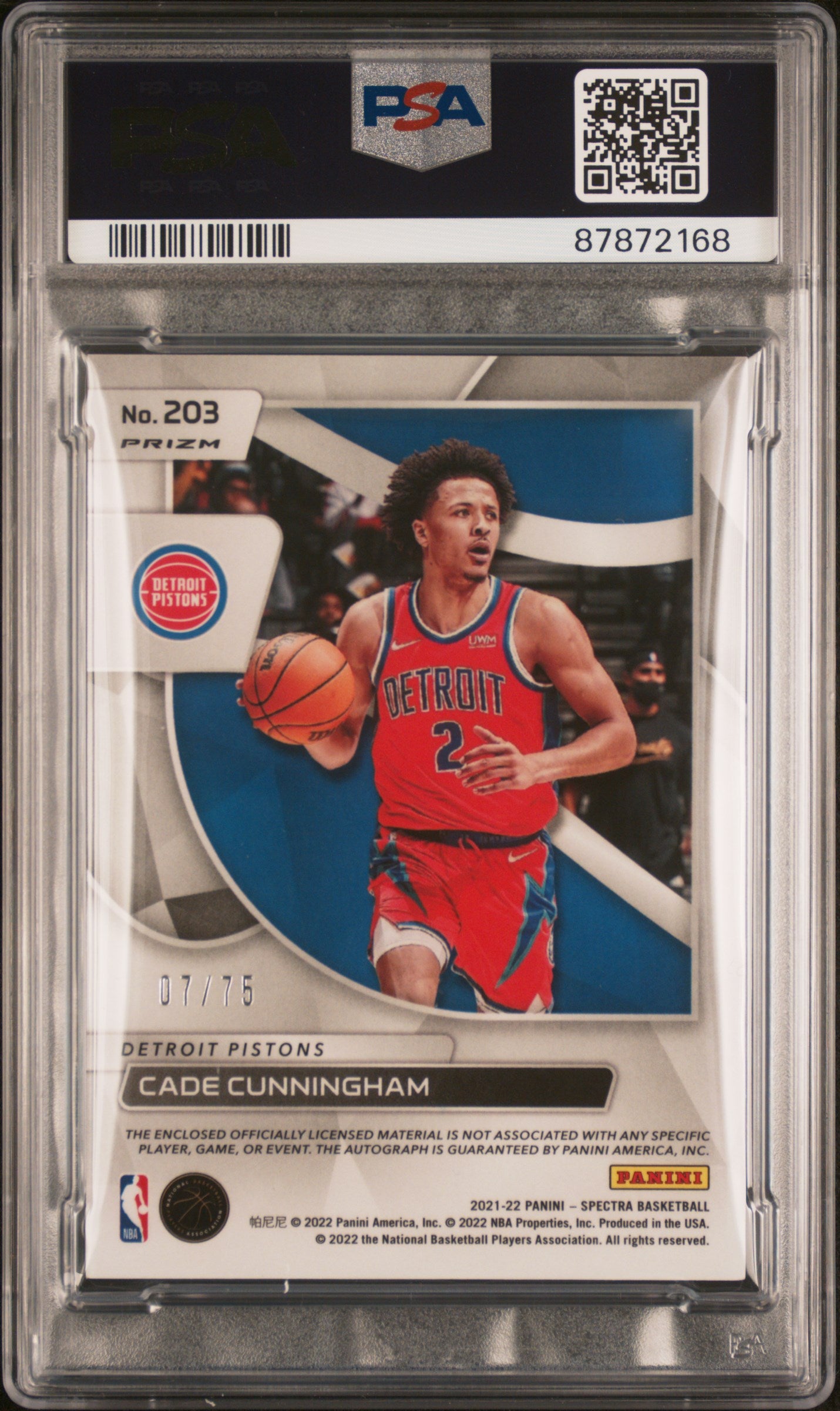 2021 Panini Spectra 75th Anniversary #203 Cade Cunningham /75 PSA 10