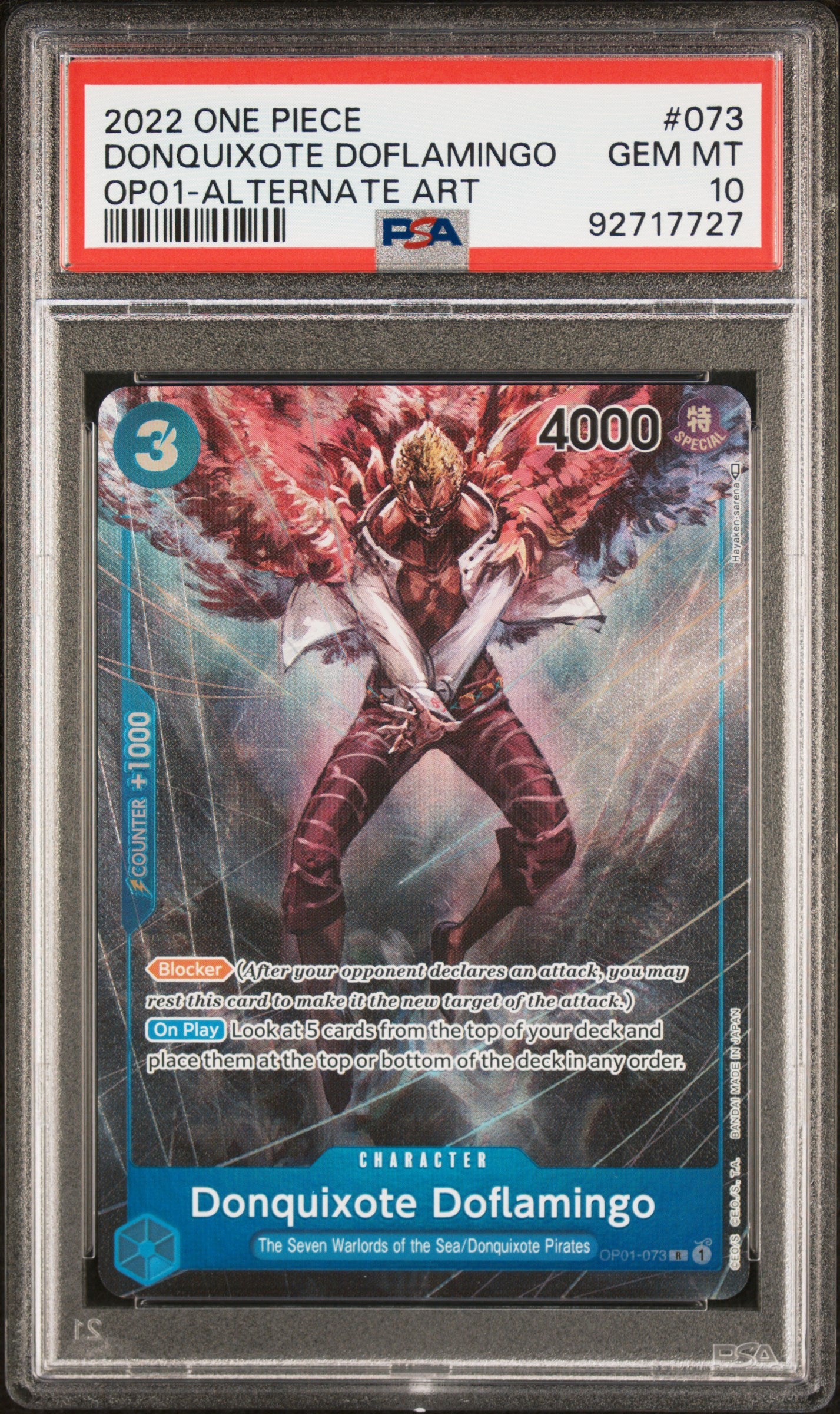2022 One Piece OP01 Alternate Art Donquixote Doflamingo #073 PSA 10