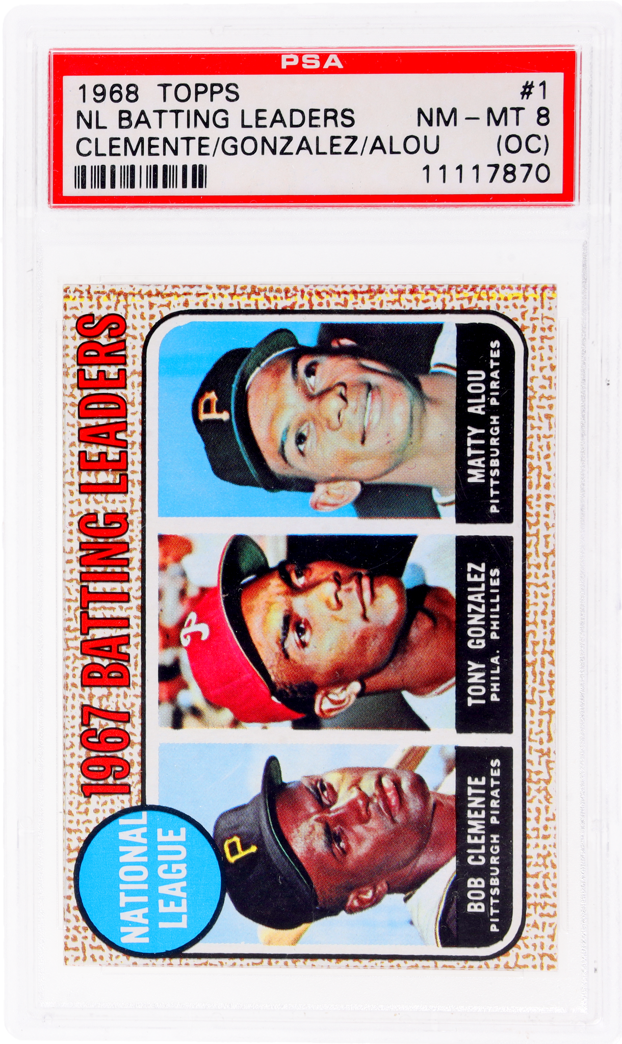 1968 Topps Nl Batting Leaders/Roberto Clemente/Tony Gonzalez/Matty Alou #1 PSA 8 (OC)