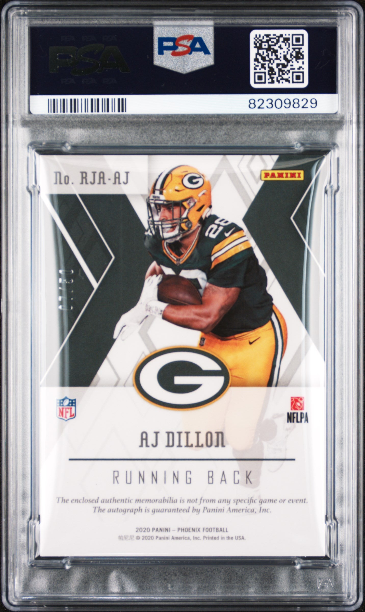 2020 Panini Phoenix Blue AJ Dillon #RJA-AJ RC RPA PSA 10