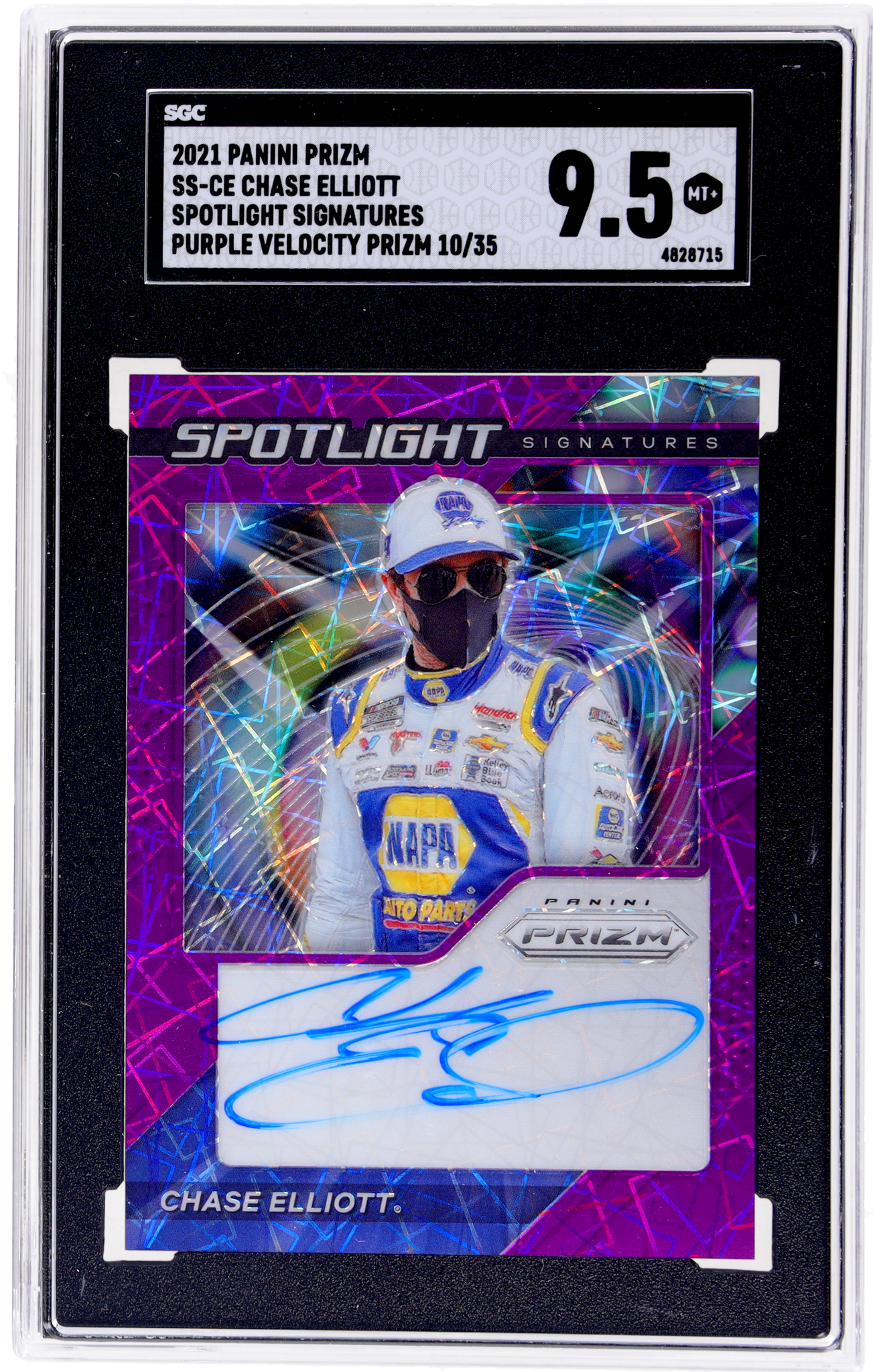 2021 Panini Prizm #SS-CE Chase Elliott Spotlight Sigs. Purple Velocity Prizm 10 SGC 9.5