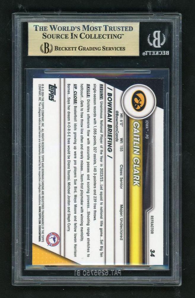 2023 Bowman University Chrome Caitlin Clark #34 BGS 9.5