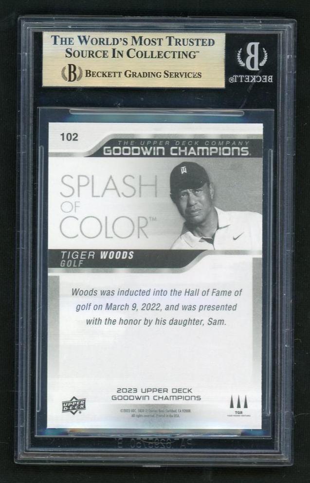 2023 Upper Deck Goodwin Champions 102 Tiger Woods Splash of Color Beckett 9.5 Gem Mint