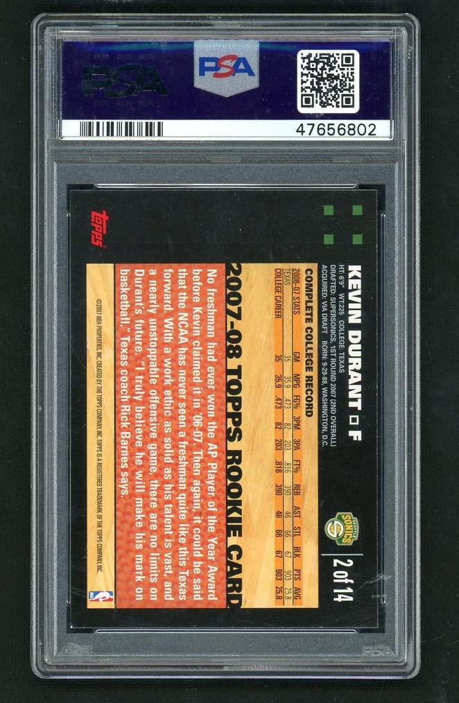 2007 Topps Rookie Card Kevin Durant #2 /14 PSA 9
