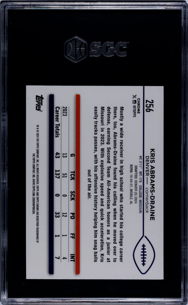 2024 Topps Chrome Xfractor Kris Abrams-Draine #256 RC SGC 9