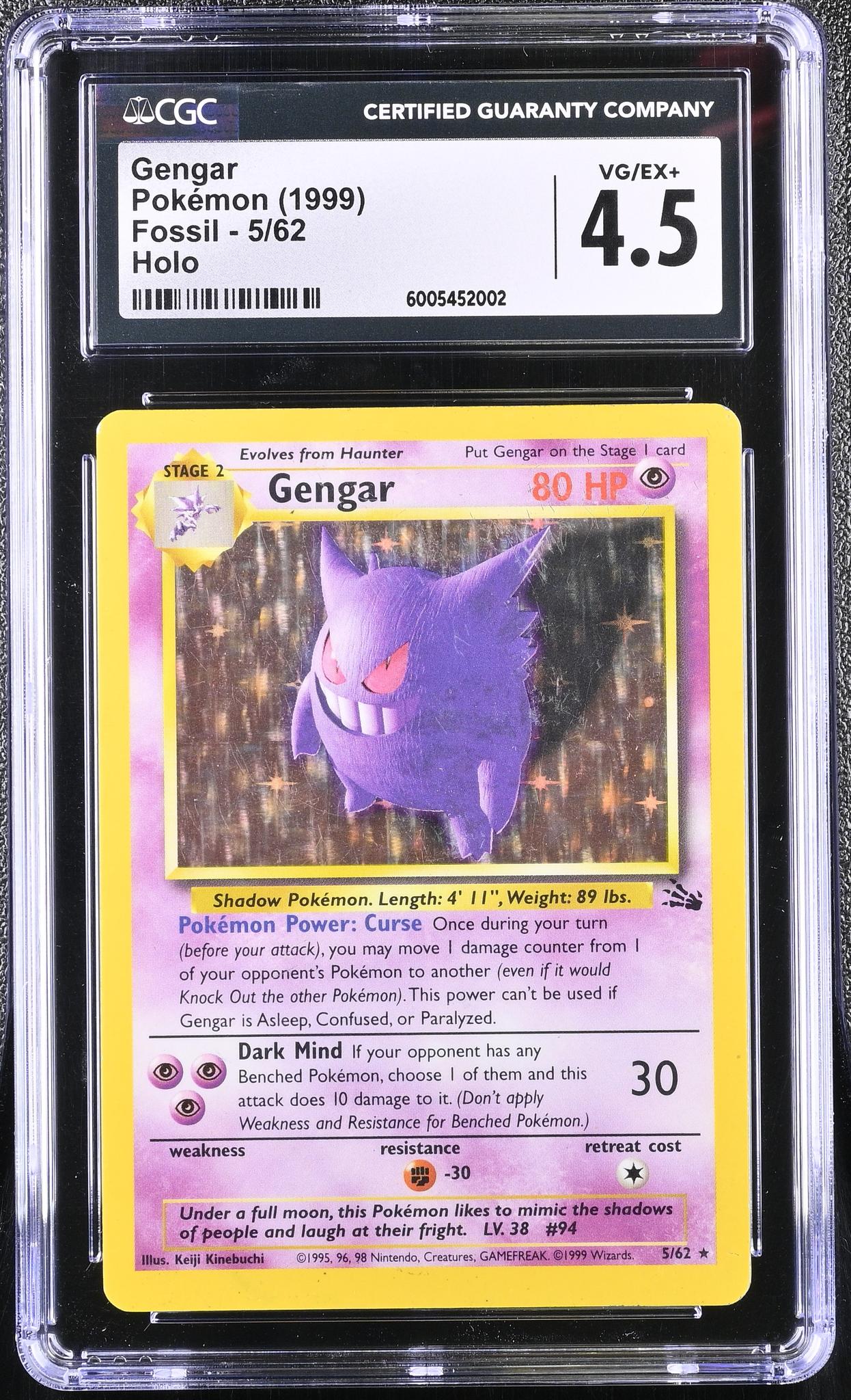 1999 Pokemon #5/62 Gengar Fossil CGC 4.5