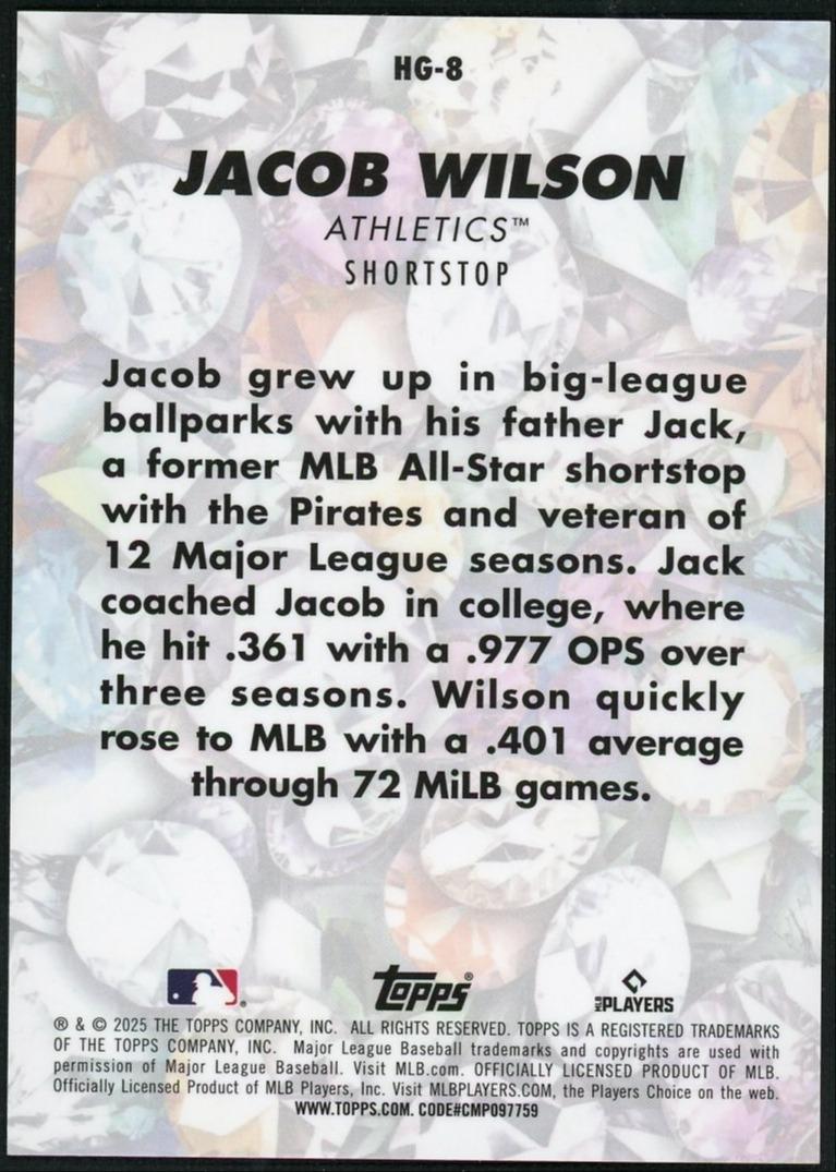 2025 Topps Hidden Gems HG8 Jacob Wilson Citrine /10