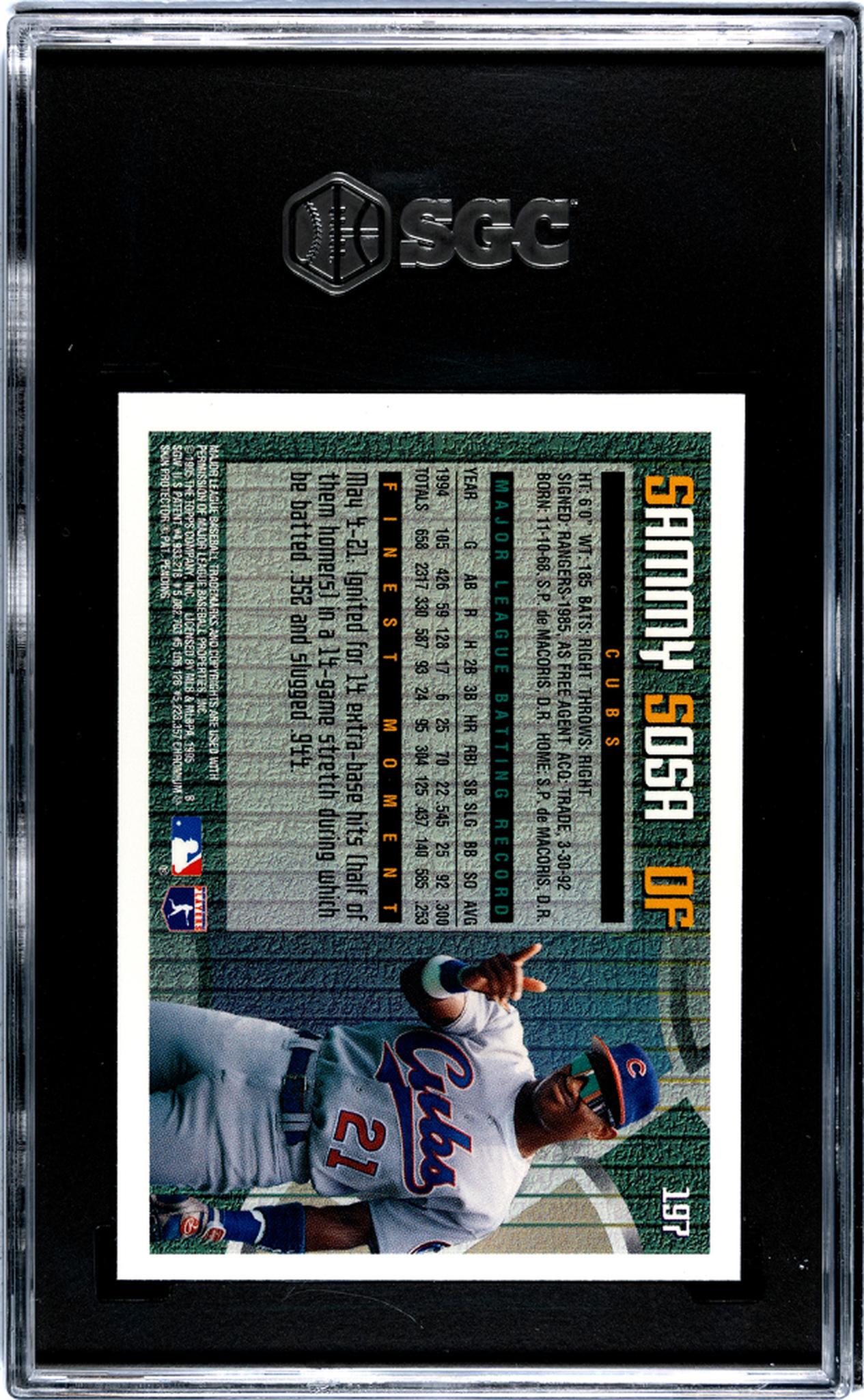1995 Topps Finest Sammy Sosa #197 SGC 7