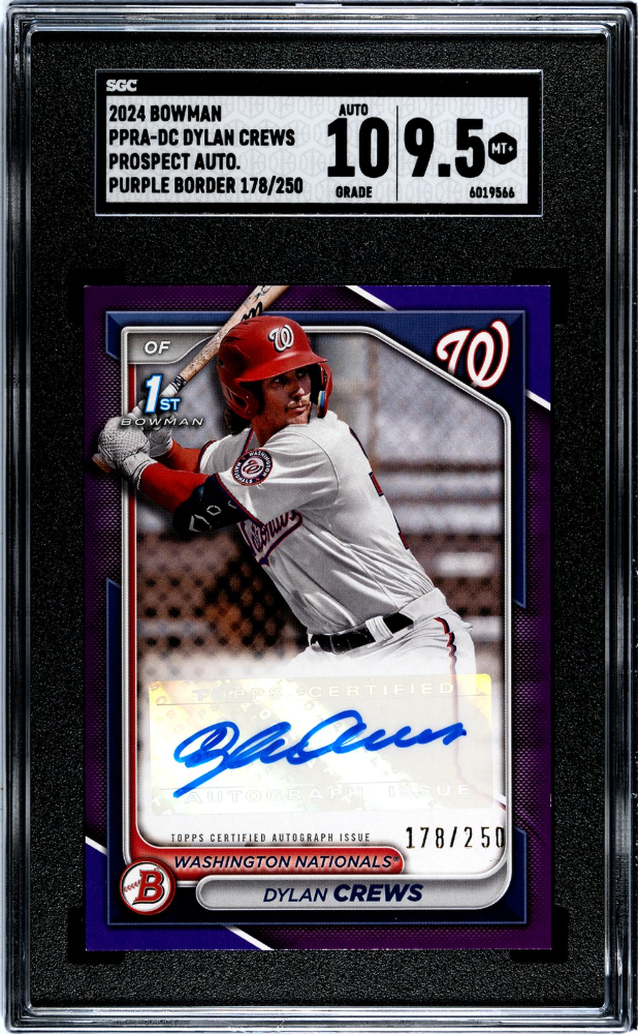 2024 Topps Bowman Purple Border Dylan Crews #PPA-DC Auto /250 SGC 9.5 Auto 10
