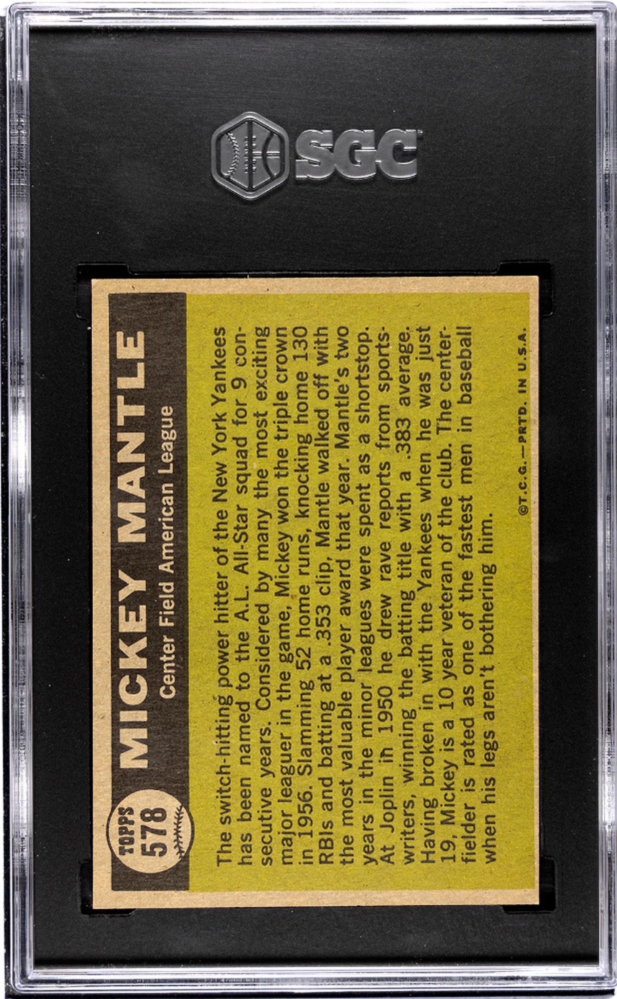 1961 Topps #578 Mickey Mantle Sporting News All-Star SGC