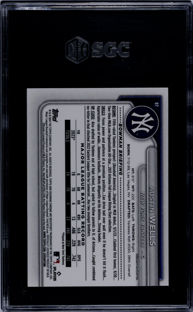 2024 Bowman Mega Box #87 Austin Wells SGC 9.5