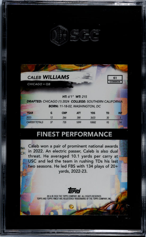 2024 Topps Finest #61 Caleb Williams Checkerboard Refractor SGC 9.5