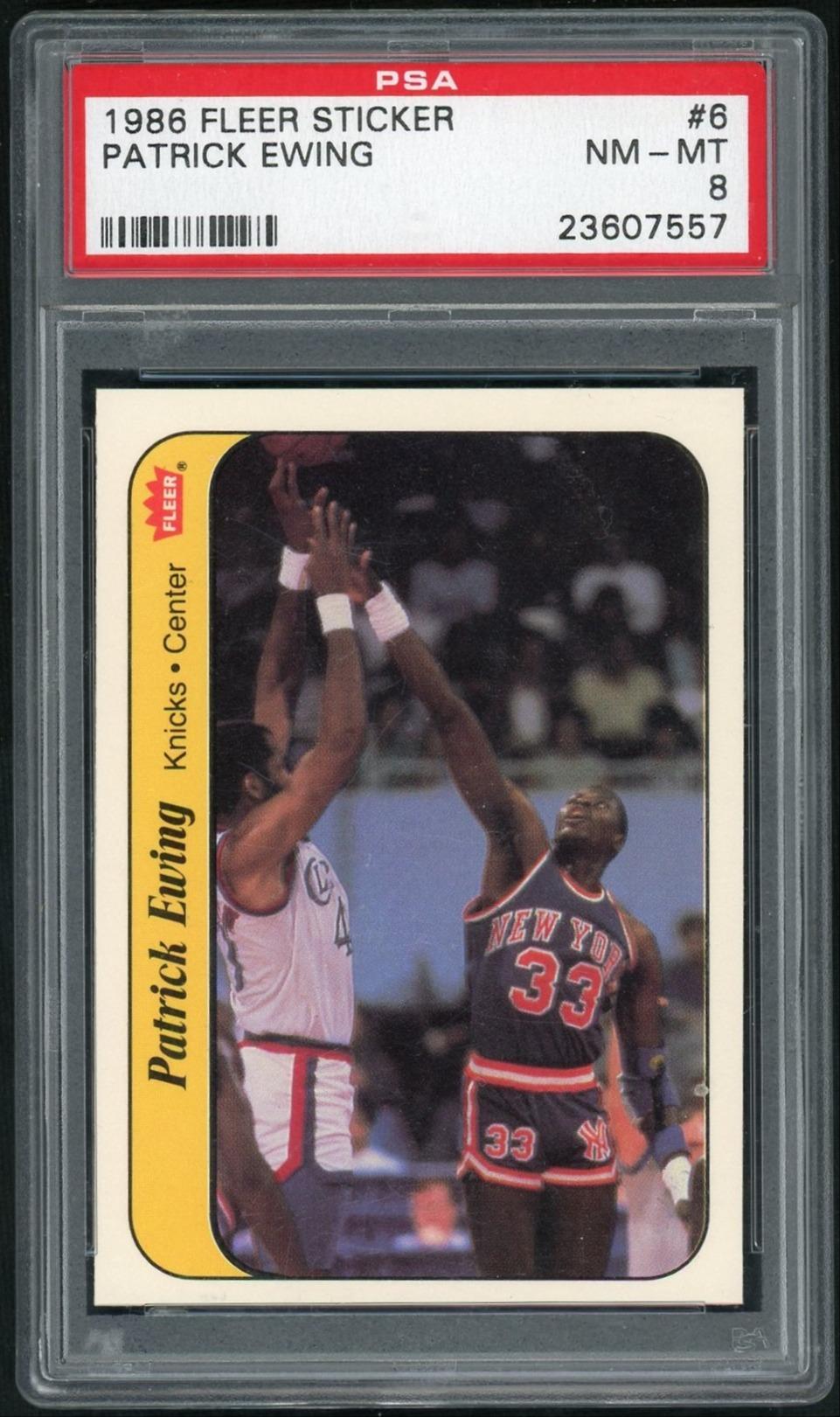 1986 Fleer Sticker Patrick Ewing #6 PSA 8