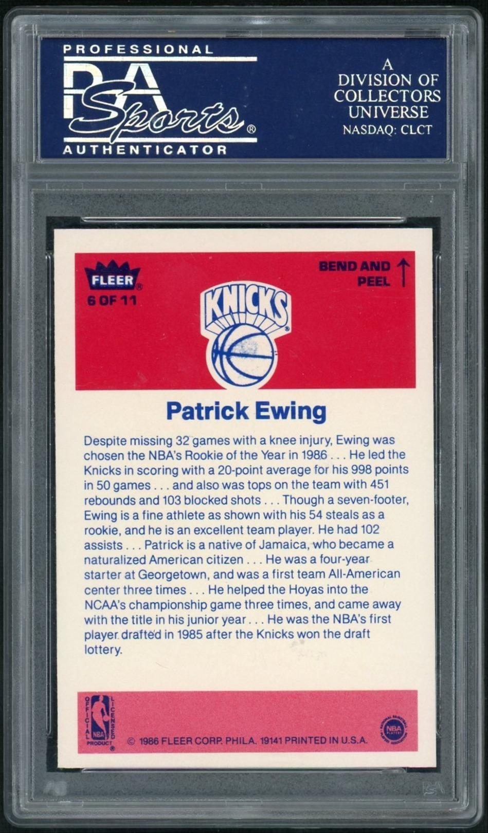1986 Fleer Sticker Patrick Ewing #6 PSA 8