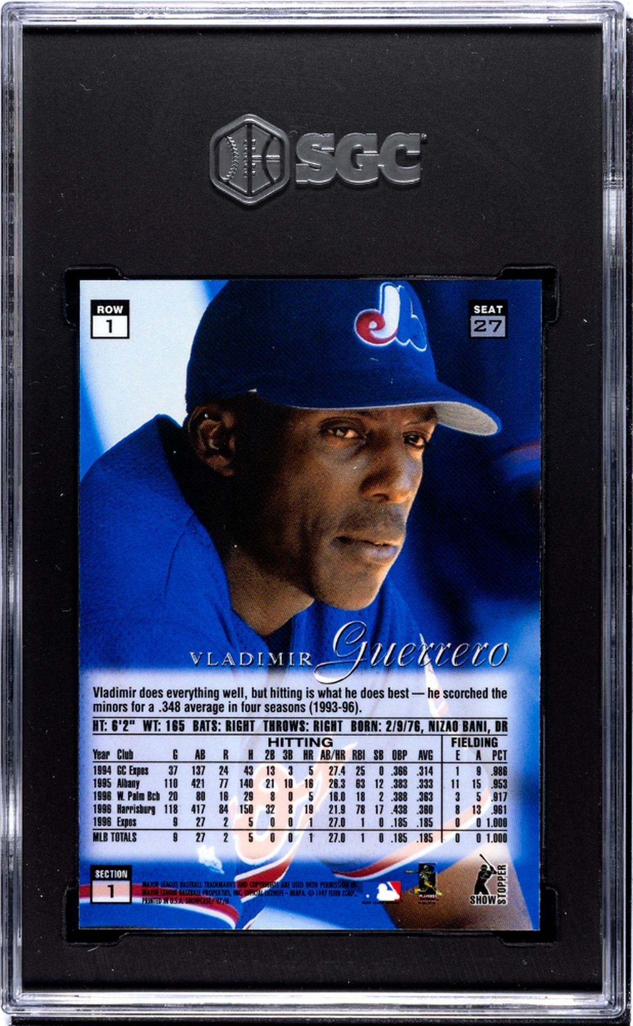 1997 Flair Showcase #27 Vladimir Guerrero Row 1 SGC 7