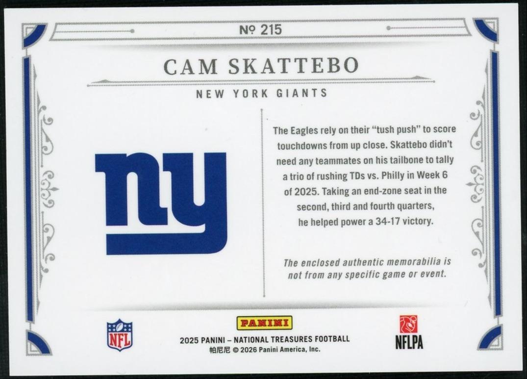 2025 National Treasures Cam Skattebo Patch /99