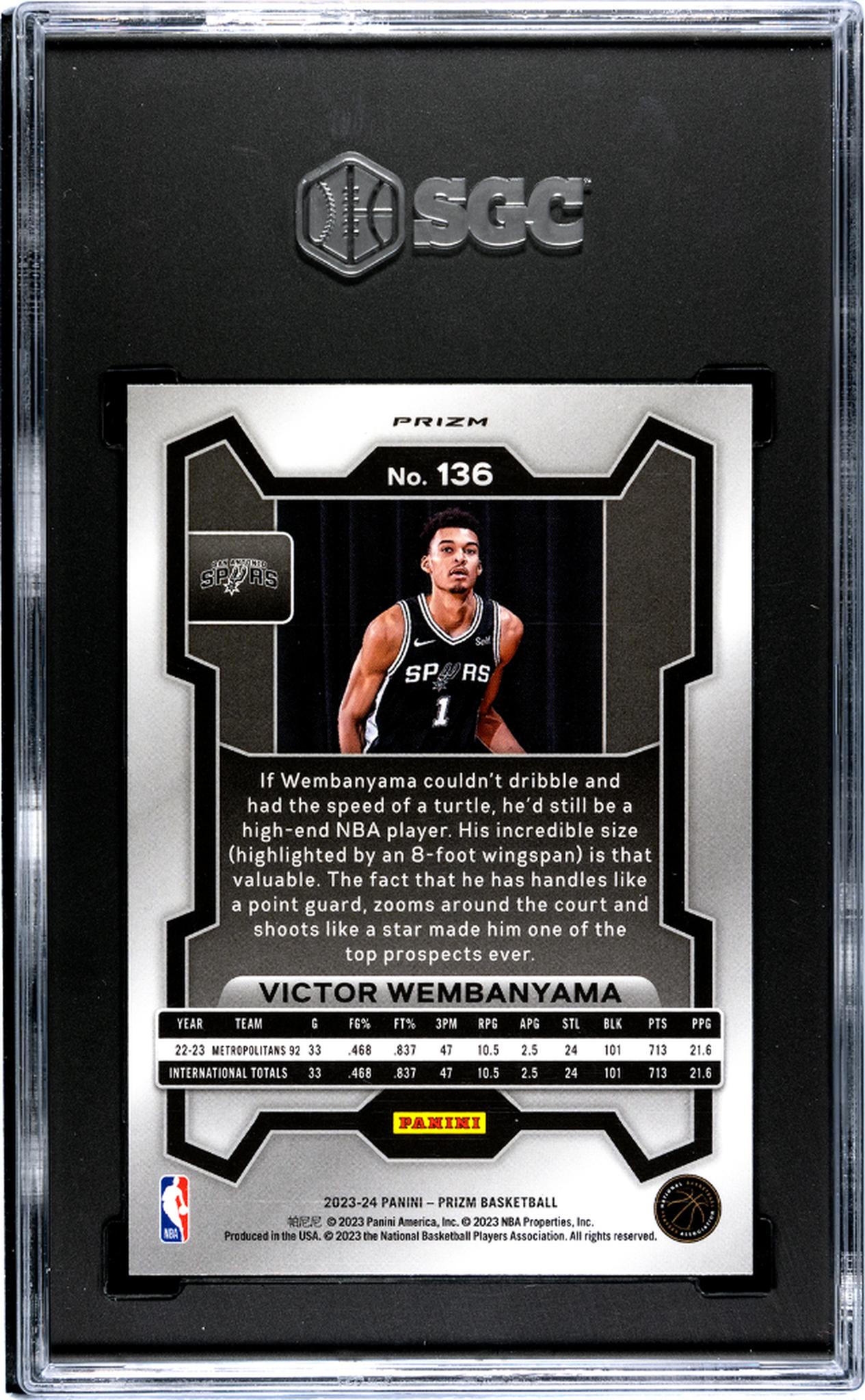 2023-24 Panini Prizm Ice Prizm Victor Wembanyama #136 RC SGC 10