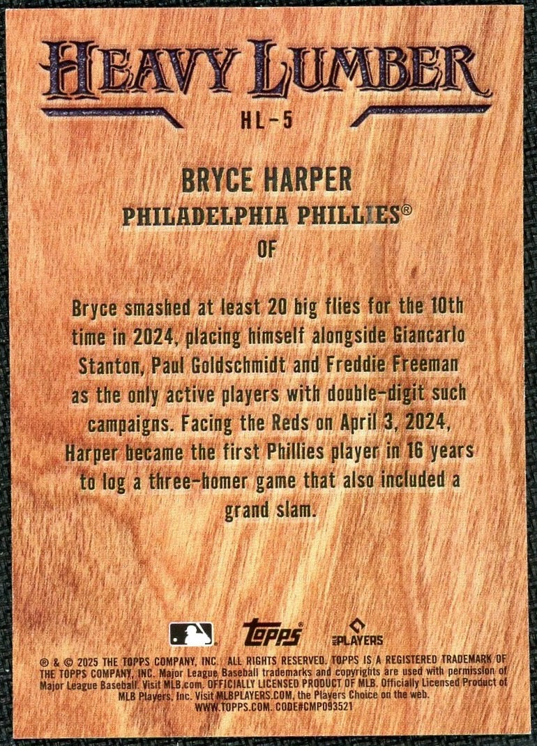 2026 Topps Series 1 Bryce Harper #HL-4 Heavy Lumber