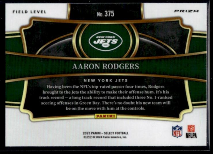 2023 Panini Select 375 Aaron Rodgers Field Level Zebra New York Jets