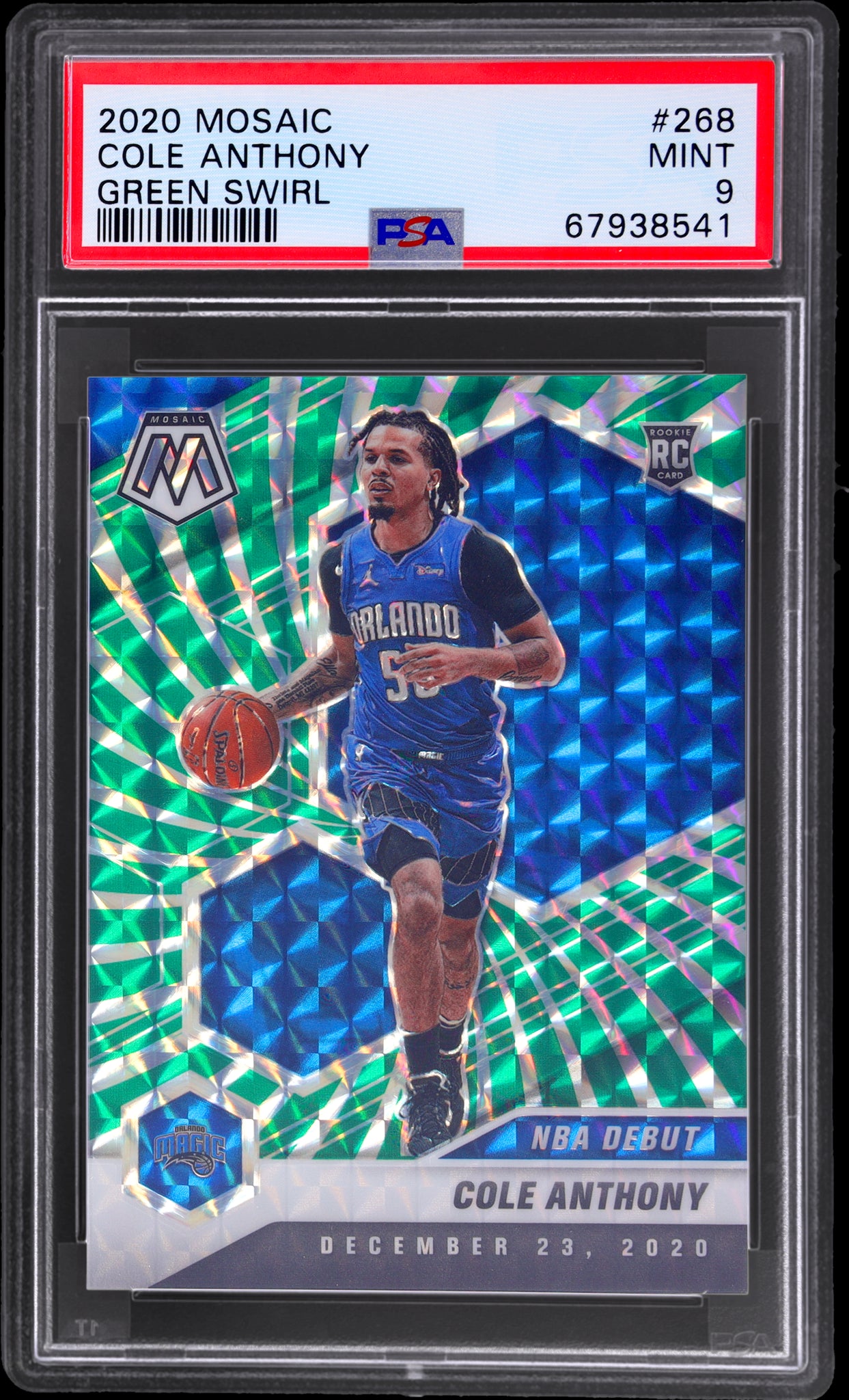 2020 Panini Mosaic #268 Cole Anthony Green Swirl Mosaic /10 PSA 9