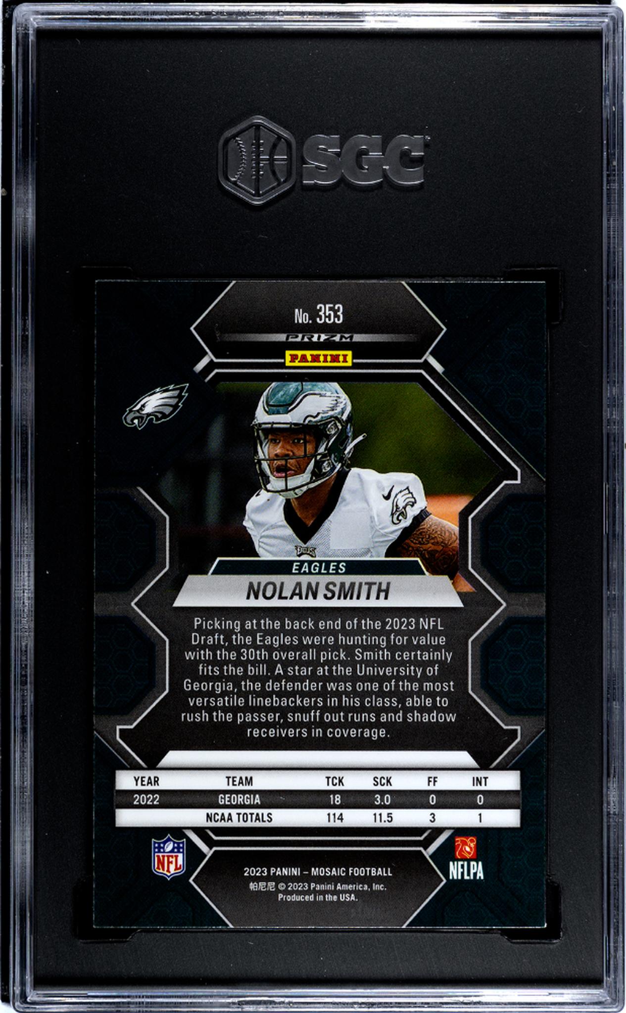 2023 Panini Mosaic #353 Nolan Smith Silver Rookie  SGC 8