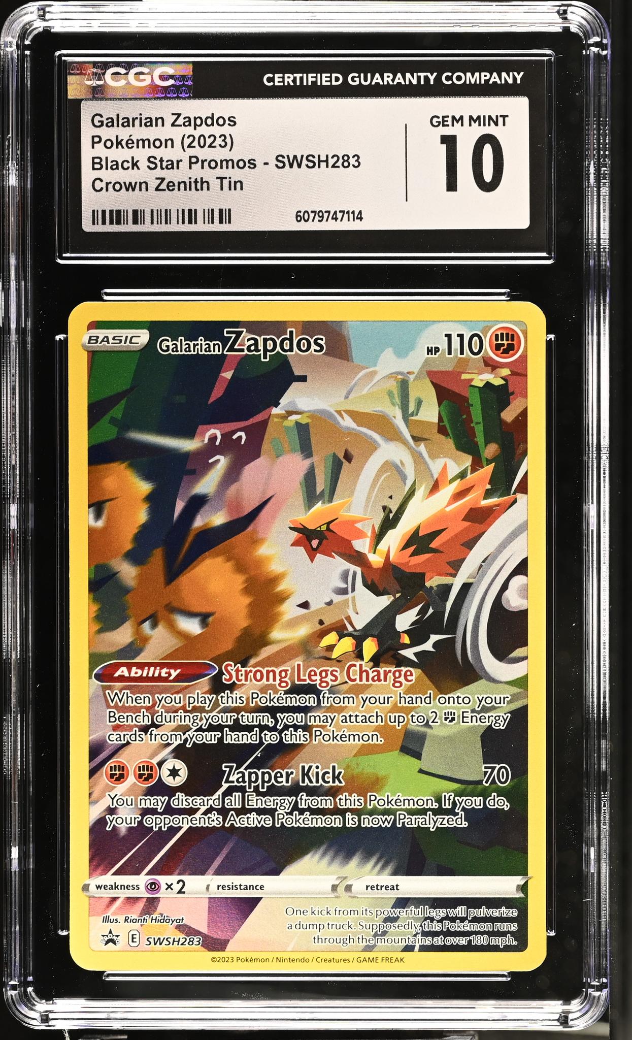 2023 Pokemon Black Star Promos Crown Zenith Tin Galarian Zapdos #SWSH283 CGC 10