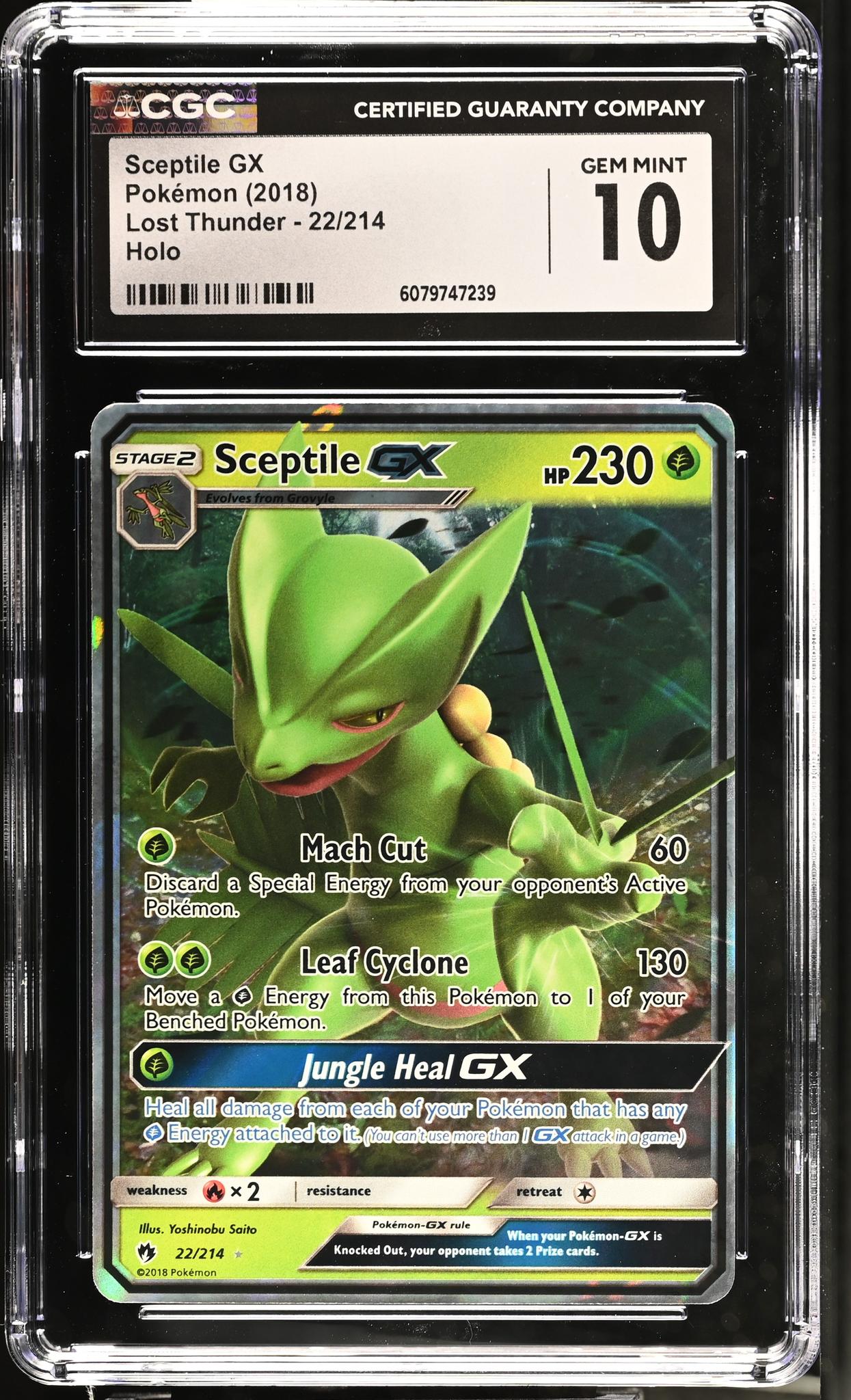 2018 Pokémon Sun & Moon Lost Thunder Sceptile #22/214 GX Holo CGC 10