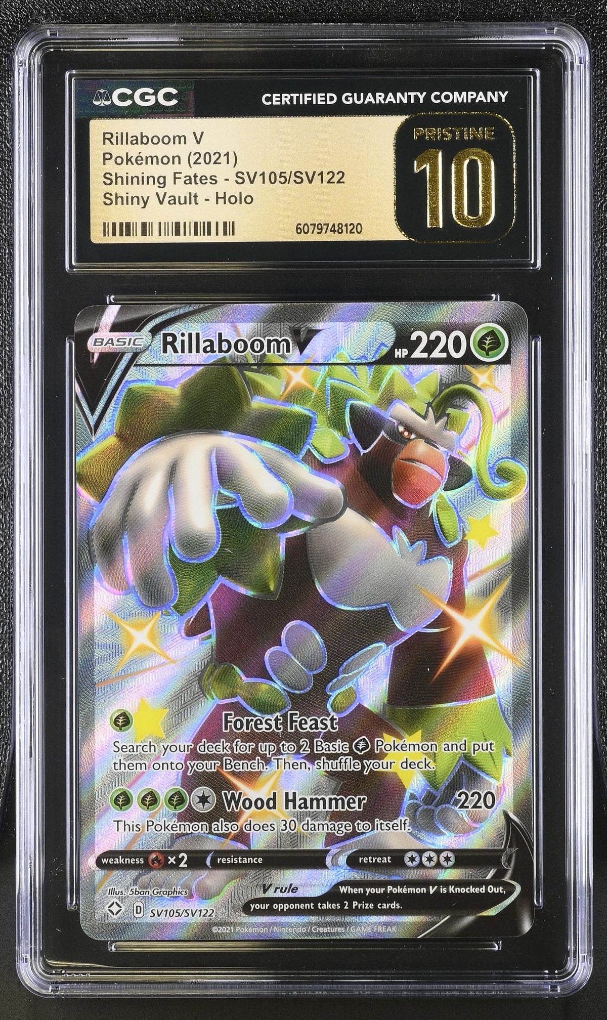 2021 Pokémon Sword & Shield Shining Fates Shiny Vault Rillaboom V #SV105/SV122 CGC 10