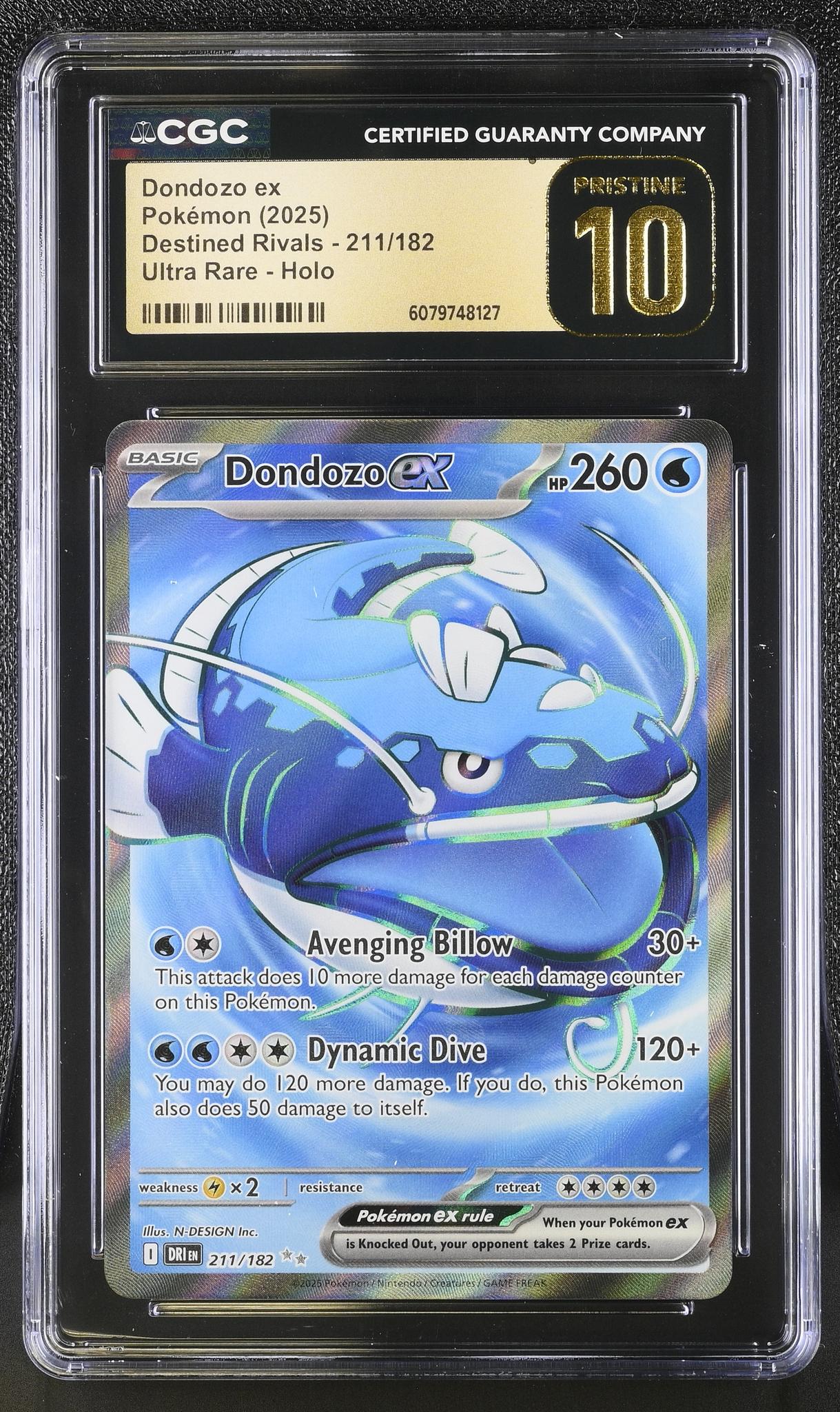 2025 Pokémon Destined Rivals Ultra Rare Holo Dondozo ex #211/182 CGC Pristine 10