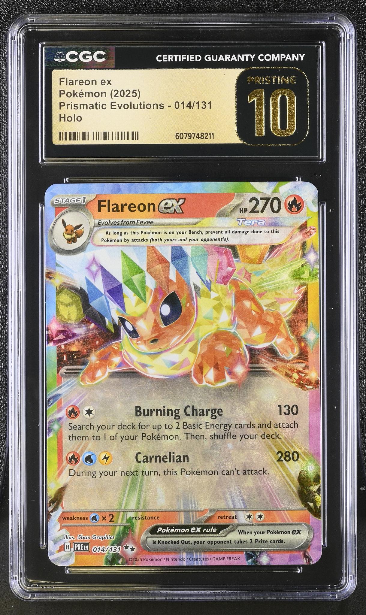2025 Pokémon Prismatic Evolutions Tera Flareon #014/131 EX Holo CGC Pristine 10