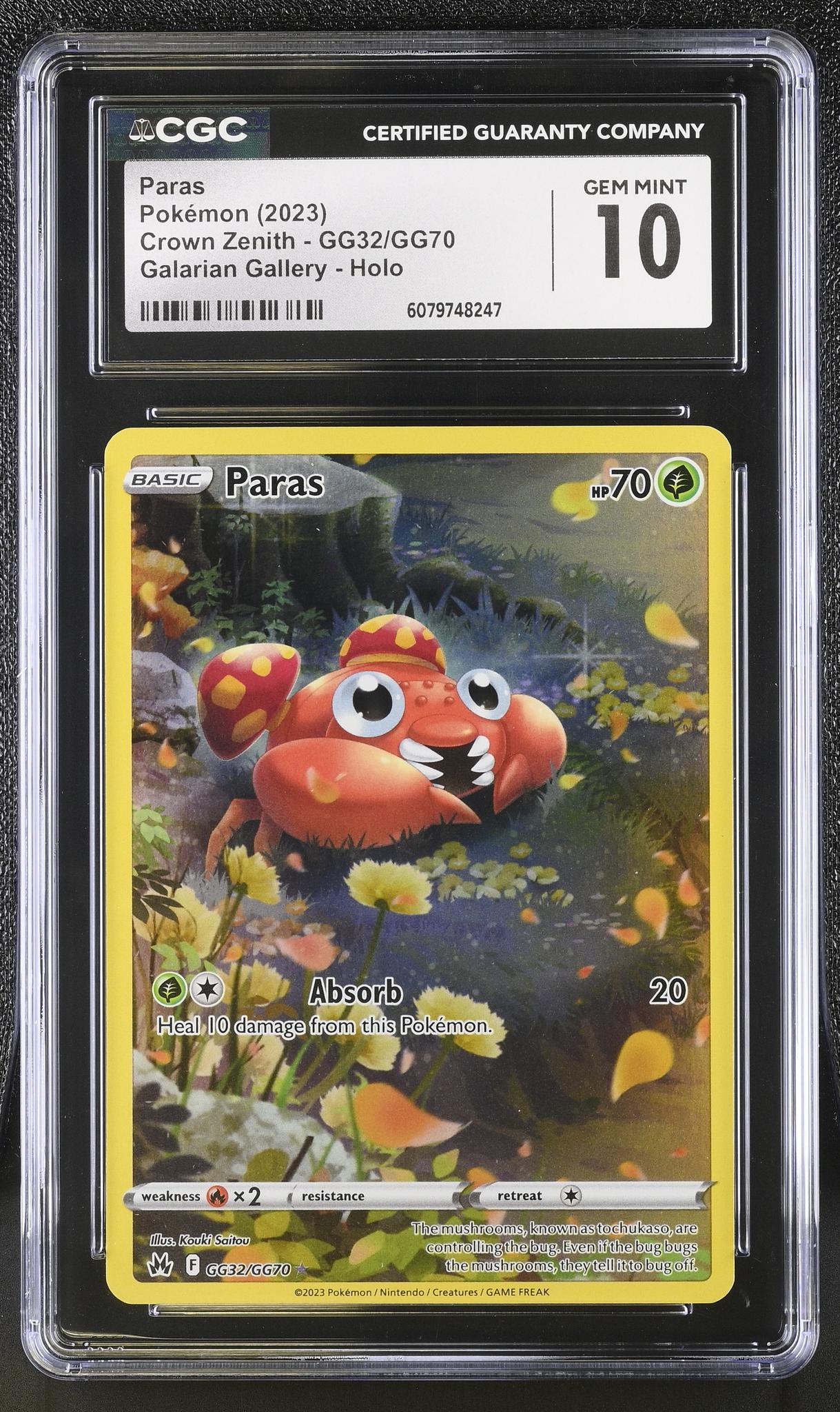 2023 Pokemon Crown Zenith Galarian Gallery Paras #GG32/GG70 Holo CGC 10
