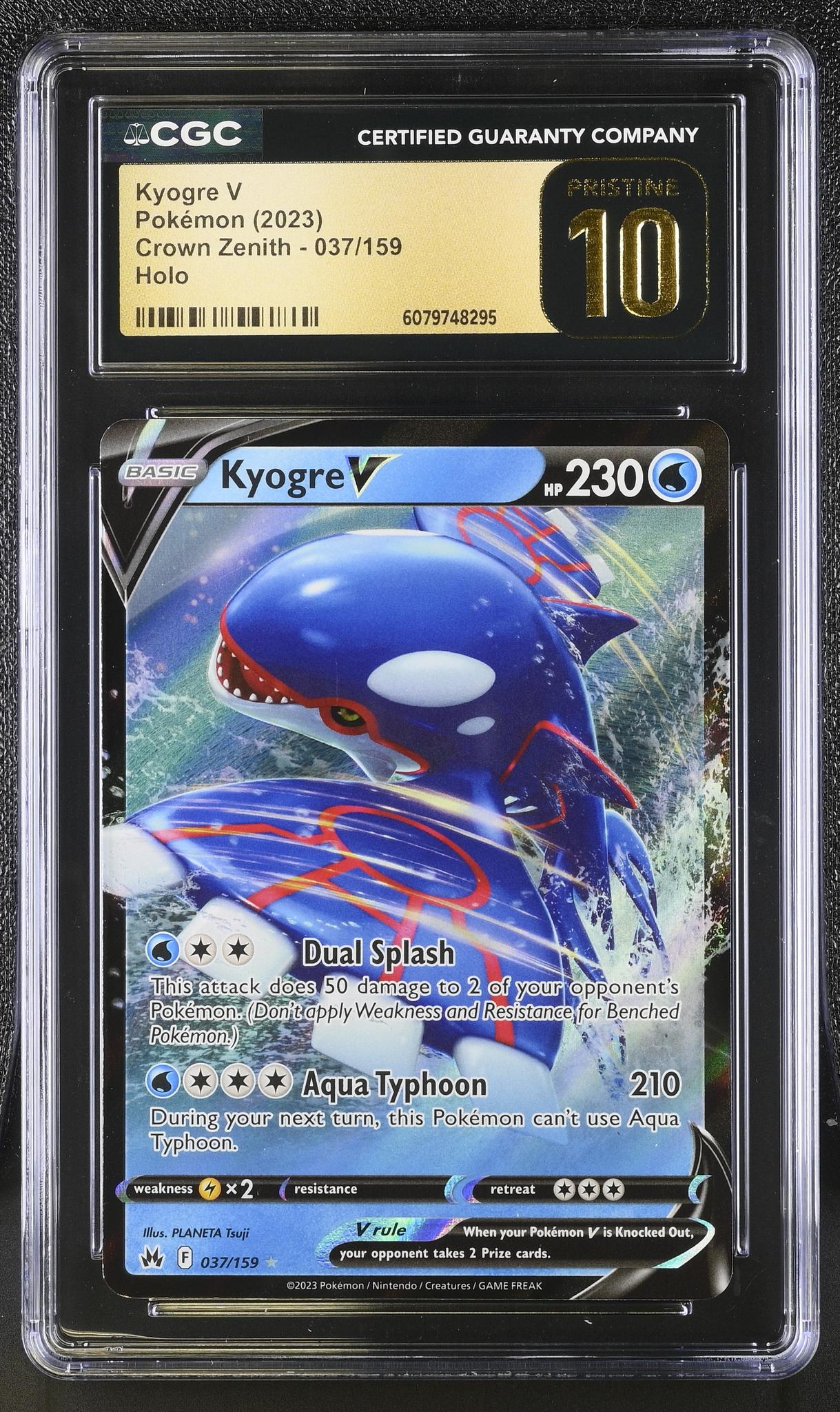 2023 Pokémon Sword & Shield Crown Zenith Kyogre #037/159 V Holo CGC Pristine 10