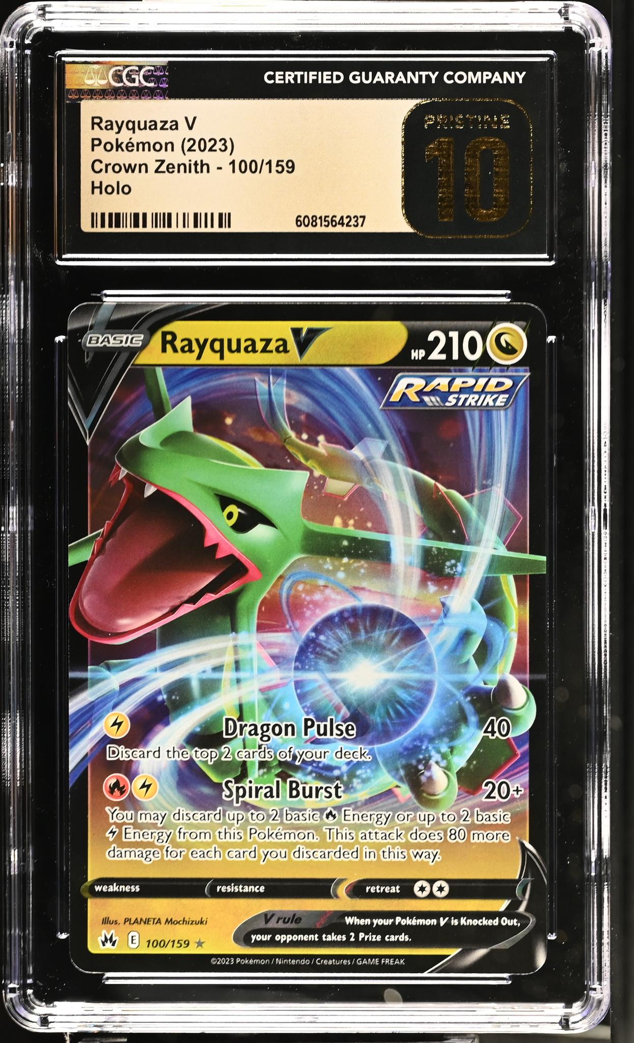 2023 Pokémon Crown Zenith Rayquaza #100/159 V Holo CGC Pristine 10