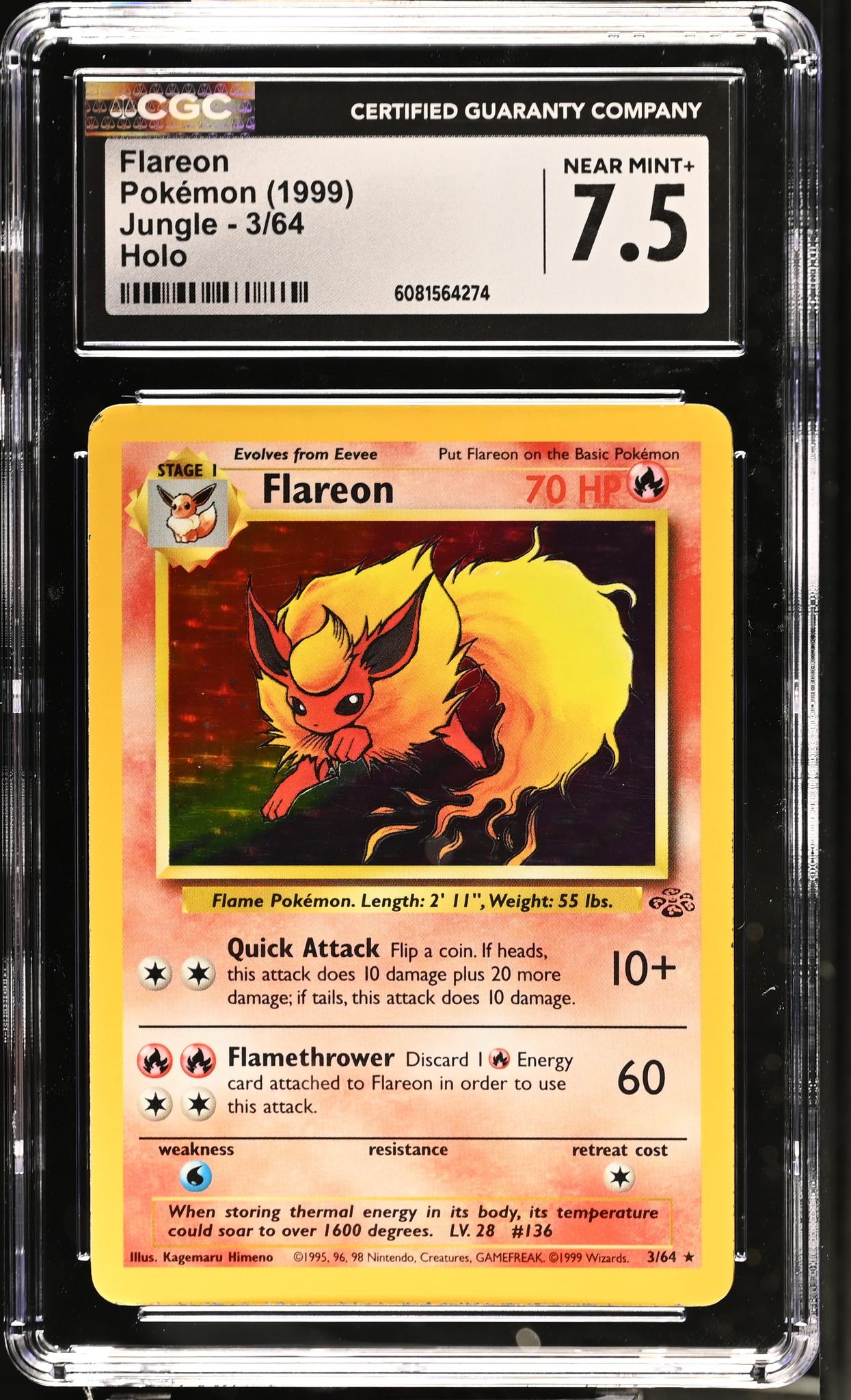 1999 Pokémon Jungle Flareon #3/64 Holo CGC 7.5
