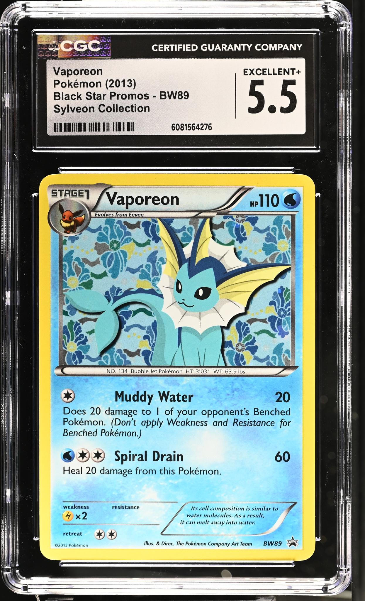2013 Pokémon Black Star Promos Sylveon Collection Vaporeon #BW89 CGC 5.5