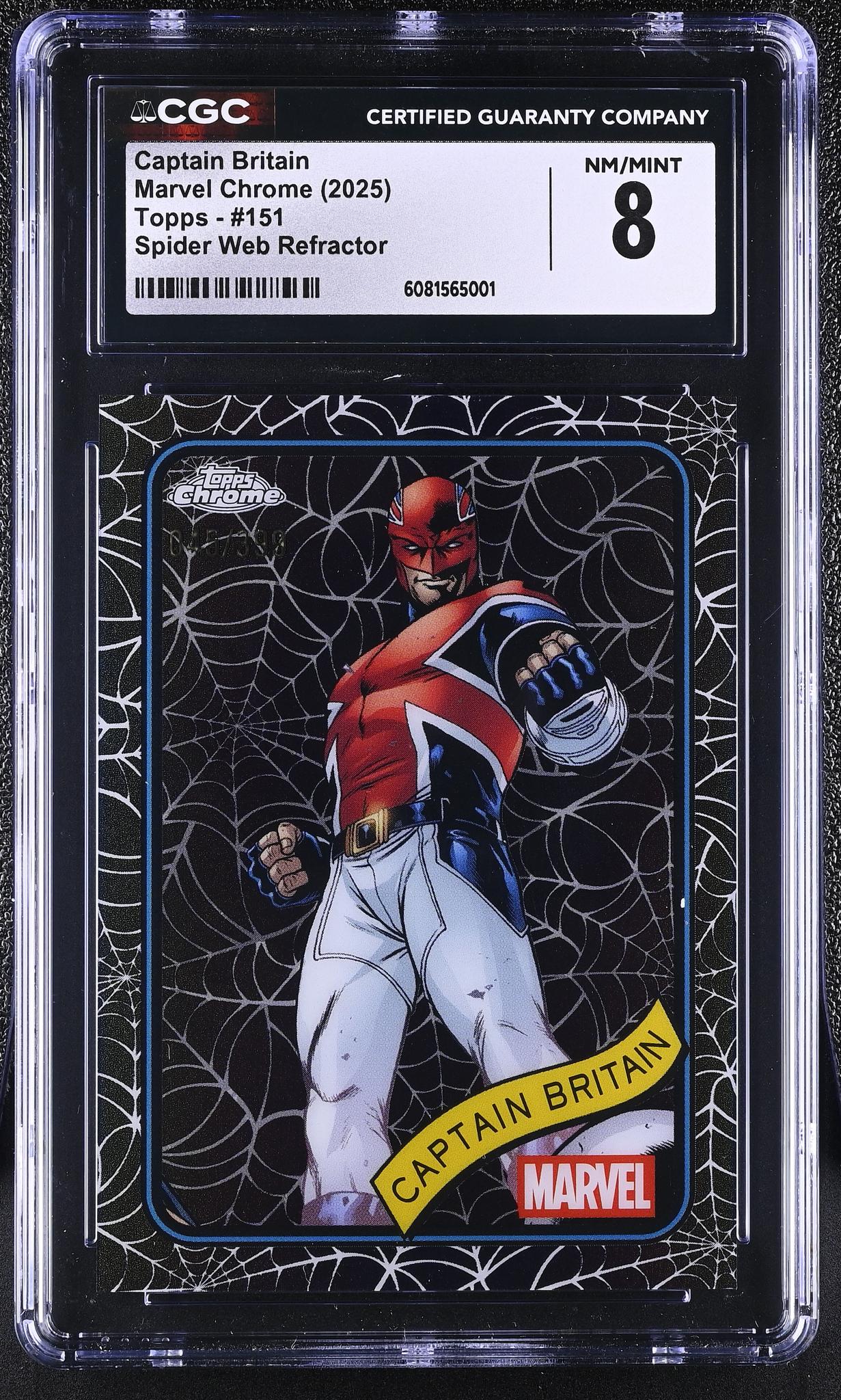 2025 Topps Chrome #151 Captain Britain Spider Web Refractor /598 CGC 8